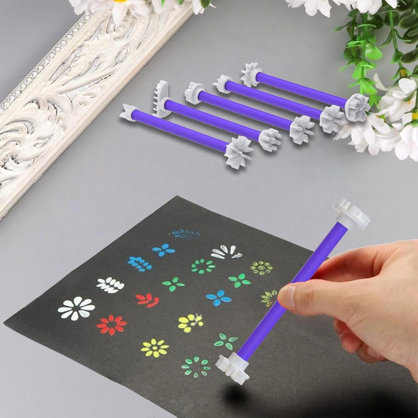 12 Pack Flower Petal Dotting Tools Set, Mandala Dot Art Tools for Rocks Painting, Ceramic & Glass, Includes 20 Different Embossing Tips for DIY Nail Art, Decorating Cakes and Cookies