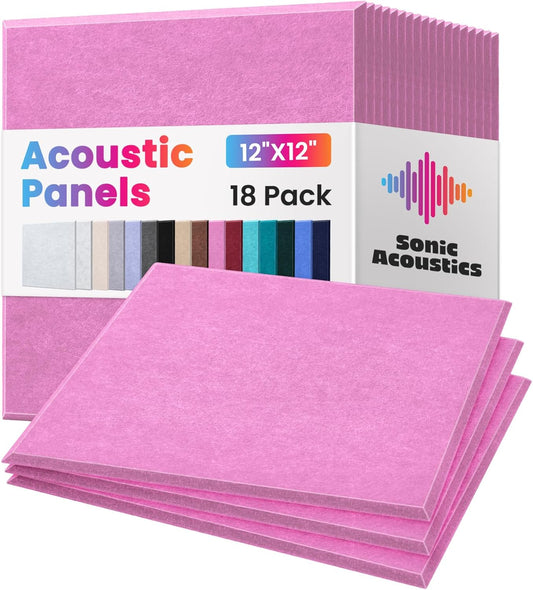 18 Pack Acoustic Panels Self Adhesive Sound absorbing Wall Panels, High Density Dampening Panel, 12X12X0.4 Inch Square Wall Panels in Home,Office,Reccording Room,Studio (Taro Purple)