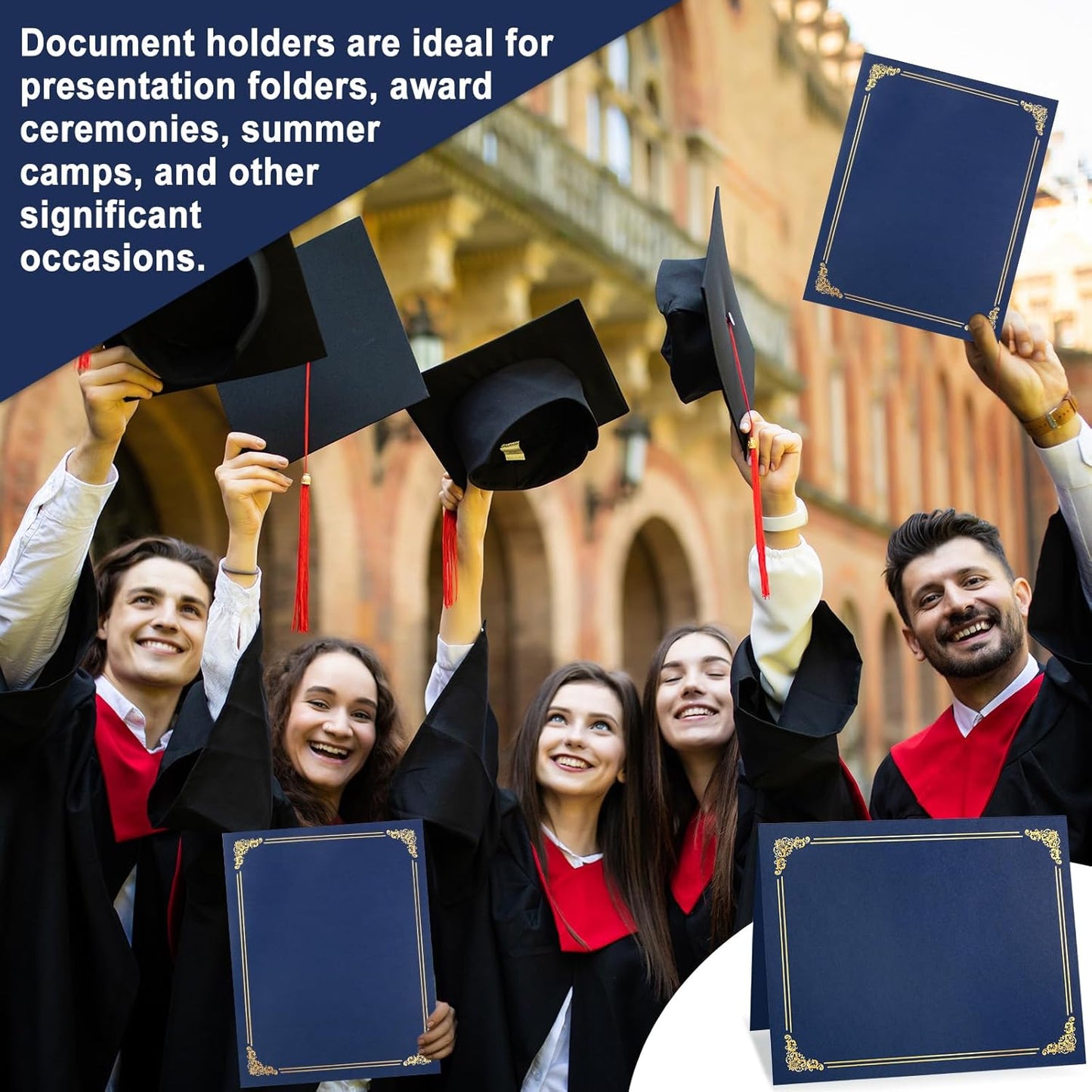 gisgfim 100Pcs Certificate Holders Diploma Covers Single Sided Gold Foil Border Award Certificate Covers for Letter Size 8.5x11 Certificates Cardstock Document Papers Storage Organizer (Navy Blue)