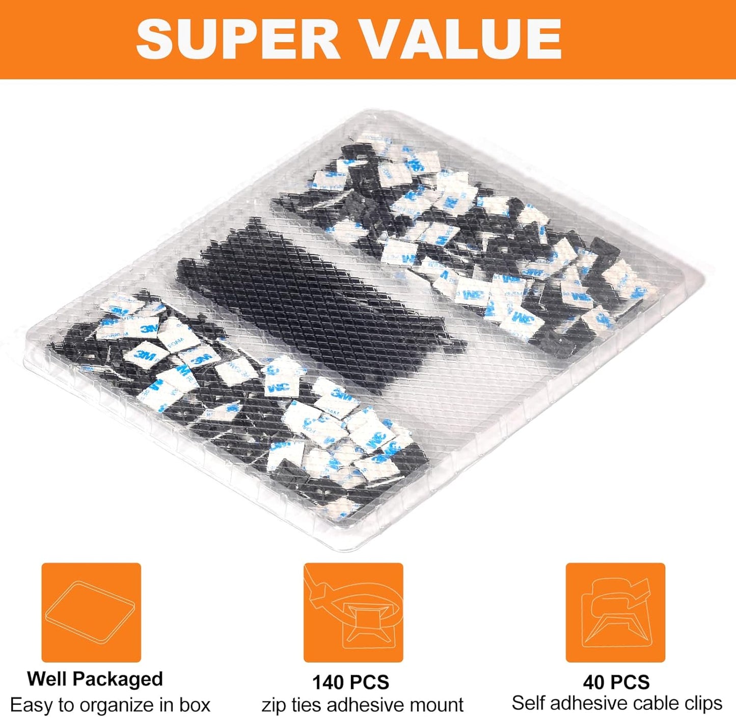 140 Pack 3/4" Zip Tie Adhesive Mounts Self Adhesive Cable Base Holders with Multi-Purpose Tie wire clips with screw hole,Anchor stick on wire holder,Black