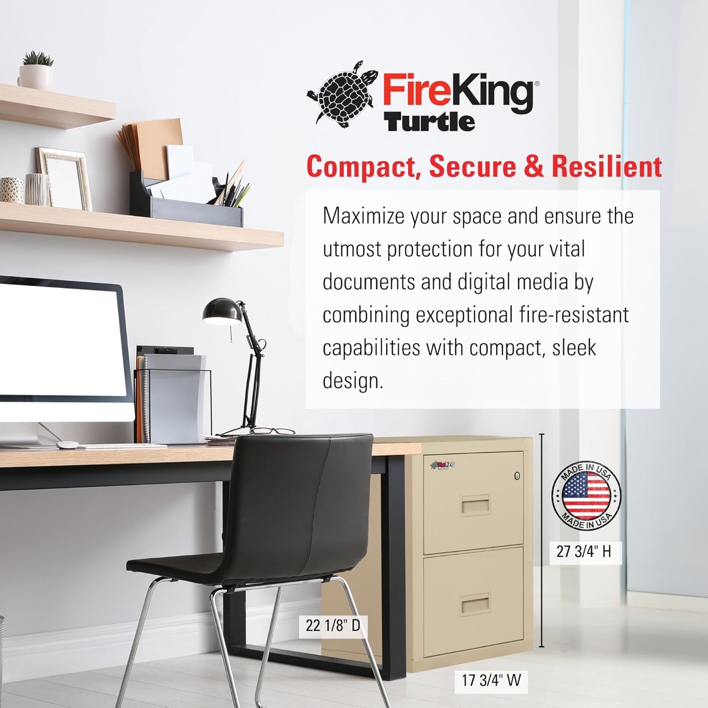 FireKing Turtle Vertical 2 Drawer Legal and Letter Fire Safe File Cabinet with Key Lock, 1 Hour Fire Rated, UL Rated & Water Resistant Home Safe, Filing Cabinet, Made in The USA, Parchment