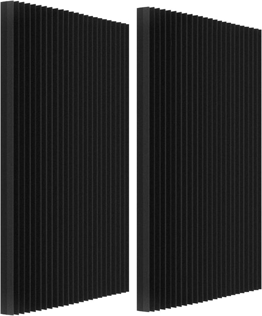 2 Pack Acoustic Foam Panels, 48 x 24 x 2" Sound Absorbing Panels High Density Studio Wedge Tiles for Home,Office, Recording Room, Studio (Black 2 Pack, 48 x 24 x 2 Inch)