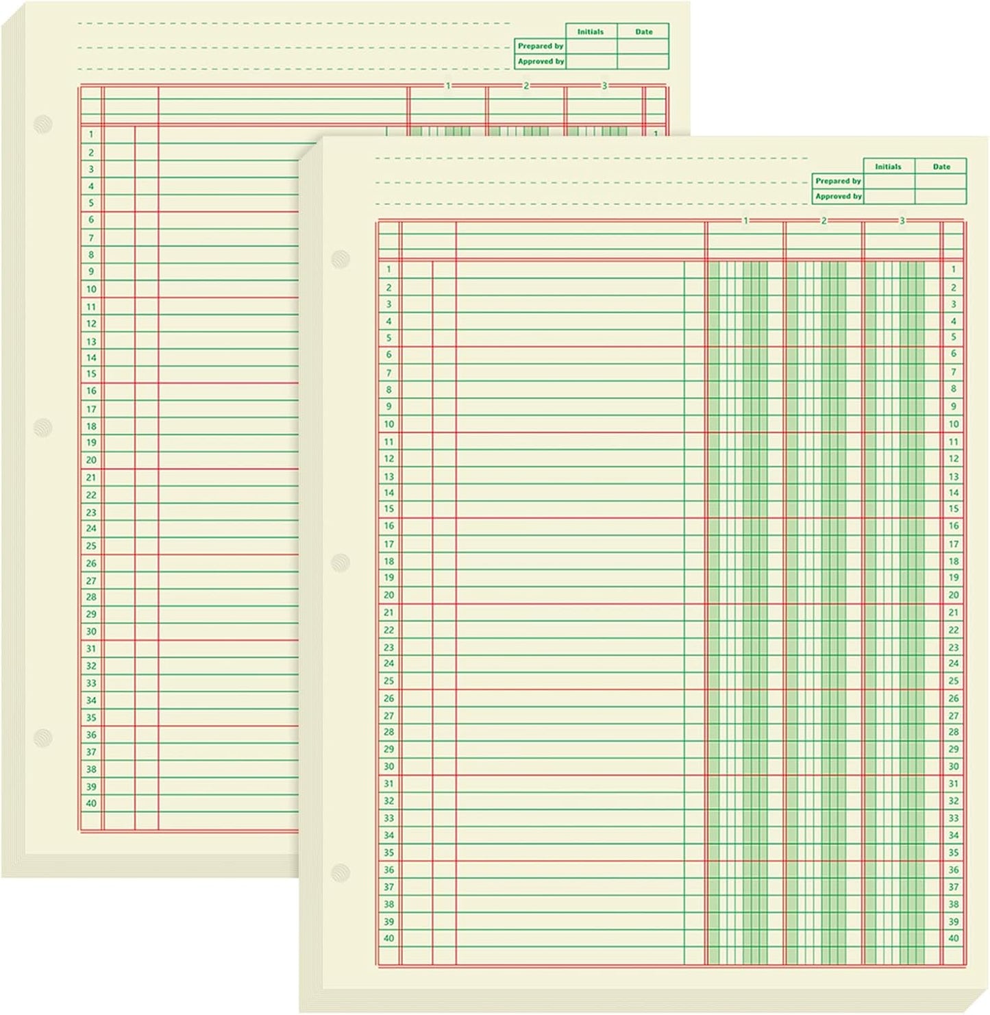 Fulmoon 2 Pack 100 Sheets Columnar Pad Accounting Ledger Paper Accounting Ledger Book Green Analysis Pad for Business, 50 Sheets/Pack, Single Page Format(3 Columnar,8.5 x 11 Inch)