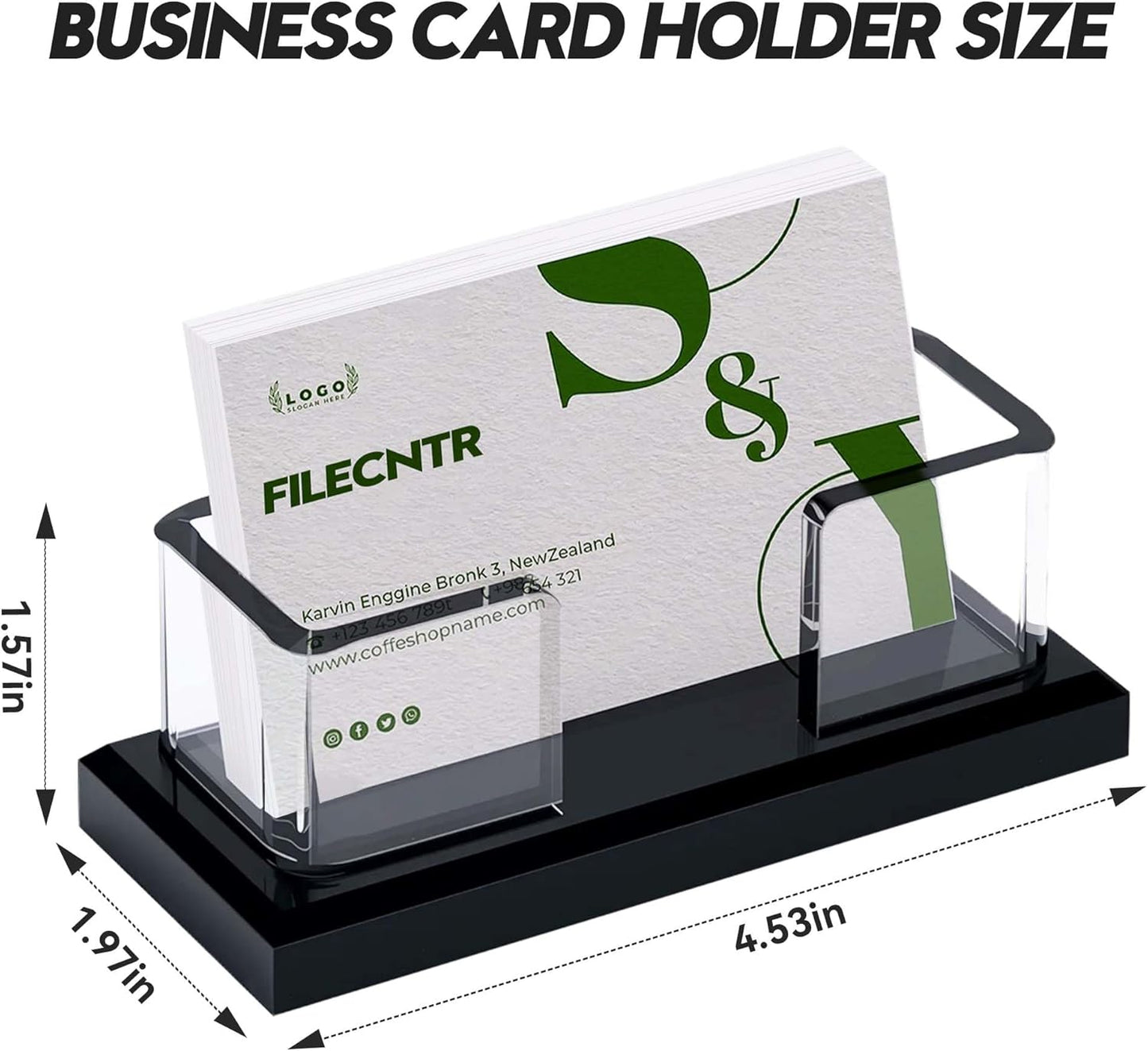 2 Pack Acrylic Business Card Holder for Desk,Clear Business Card Display Stand for Desktop, Business Card Organizer Card Stand
