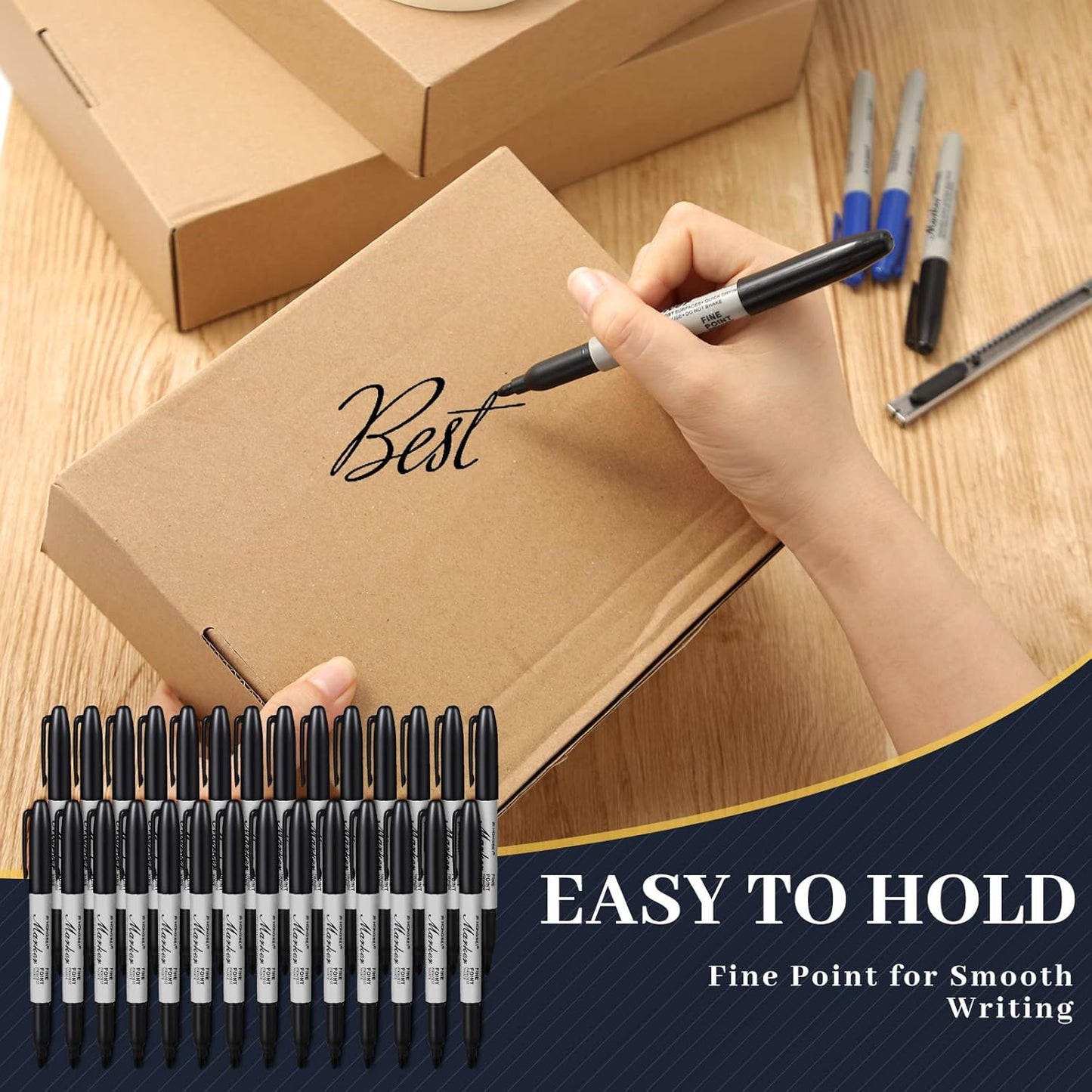 Thenshop 300 Pack Permanent Markers Bulk Black Permanent Marker Set Fine Point Pens Work on Wood, Metal, Stone, Glass