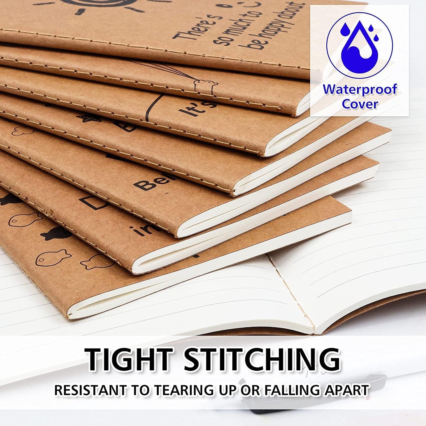 feela 8 Pack Cute Kraft Notebooks, 8 Designs Mini Pocket A6 Notebook Journal Notepad, Lined Small Motivation Blank Journal Bulk for Women Kids Students Gift School Supplies, 4.1X5.8 in, 80 Pages