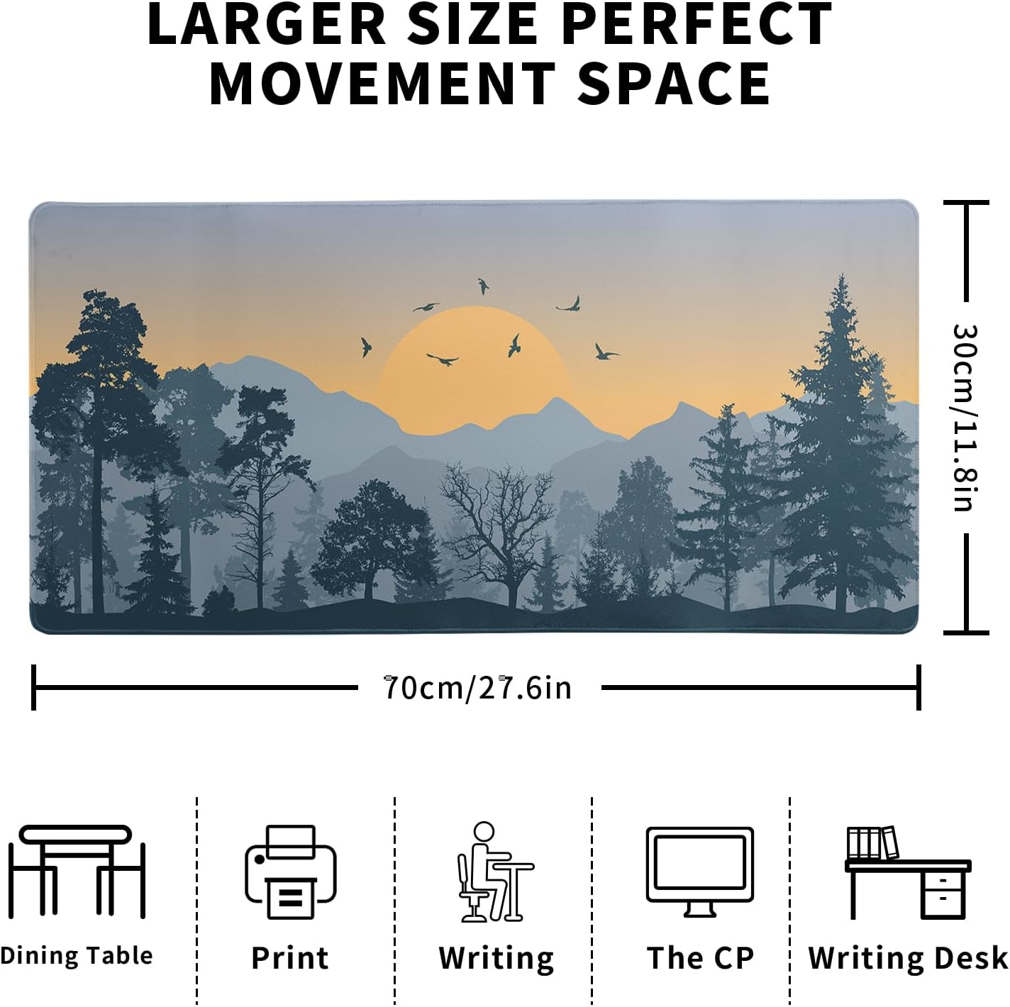 Mountain Gaming Mouse Pad 27.6x11.8 Inch Forest Large Mousepad Extended Grey Mousepad Gaming Non-Slip Rubber Base Stitched Edges Keyboard Mouse Mat Desk Pad for Office Home and Game