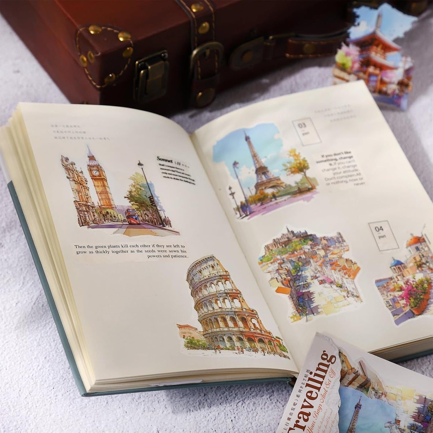 120 Pieces Vintage Traveling Landscape Creation PET Stickers, 6 Pack Aesthetic Decorative Stickers for Scrapbooking DIY Diary Junk Journal Handbook Album Decoration Journaling Scrapbooking Supplies