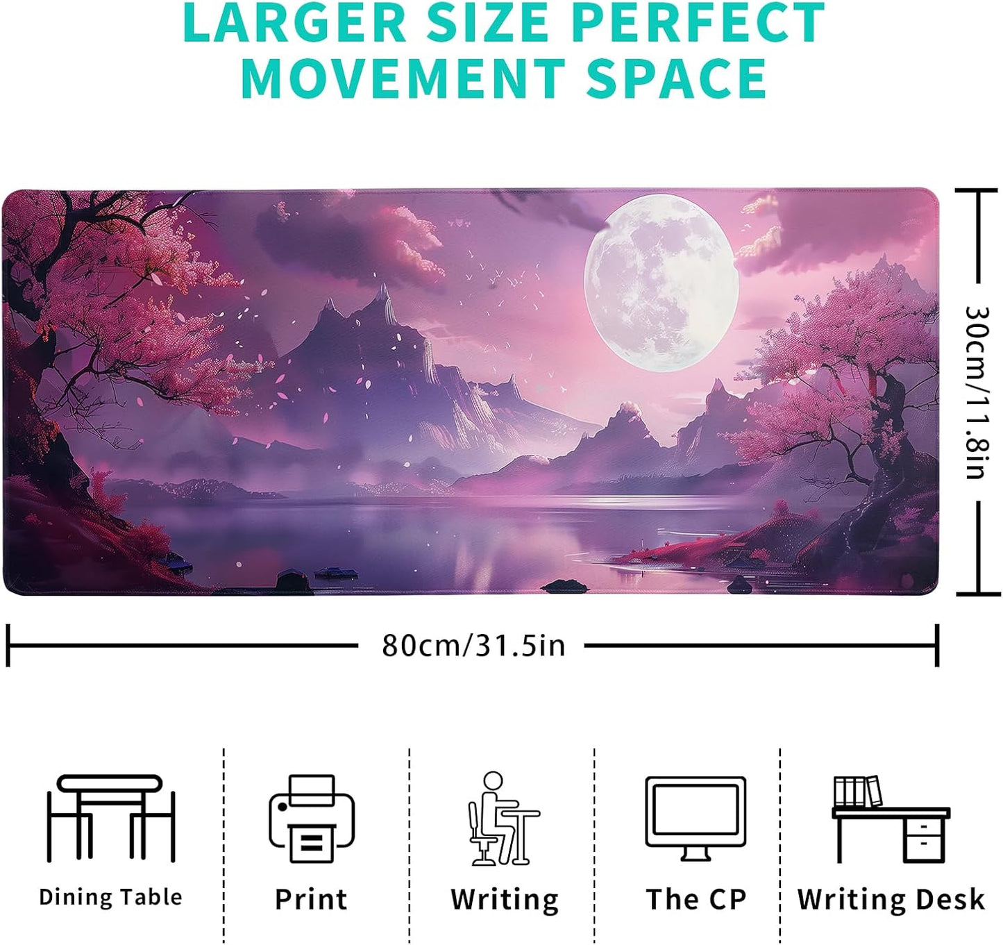 Desk Mat, Anime Desk Pad Mat, Desk Matt for Desktop, XL Large Mouse Pad for Desk, Anti-Slip Big Mousepad with Stitched Edges, Keyboard Pad Mouse Mat for Gaming and Office (Cherry Blossom 4)