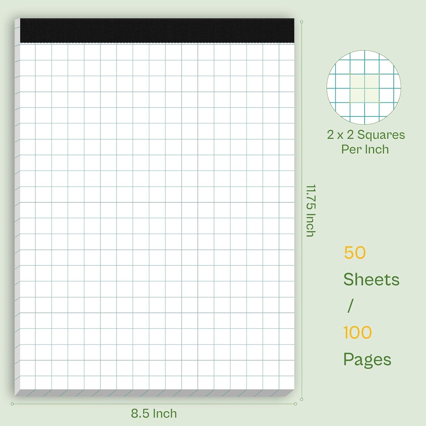 Graph Paper Pads 4 Pack Grid Paper Pad 2x2 Blue Squares Per Inch Grid Paper 8.5 x 11.75 Inch Perforated Legal Pads 50 Sheets Graph Paper Notebook 8.5 x 11, Graph Paper Notepad for Home, Office, School