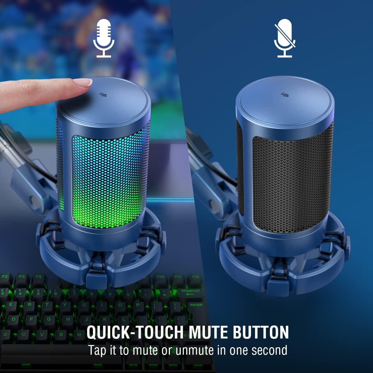 FIFINE USB Gaming Streaming Recording PC Microphone Kit, RGB Condenser Computer Mic Bundle for Podcasts, Audio, Vocal, Video on Mac/Desktop/Laptop, with Boom Arm Stand-A6T Blue