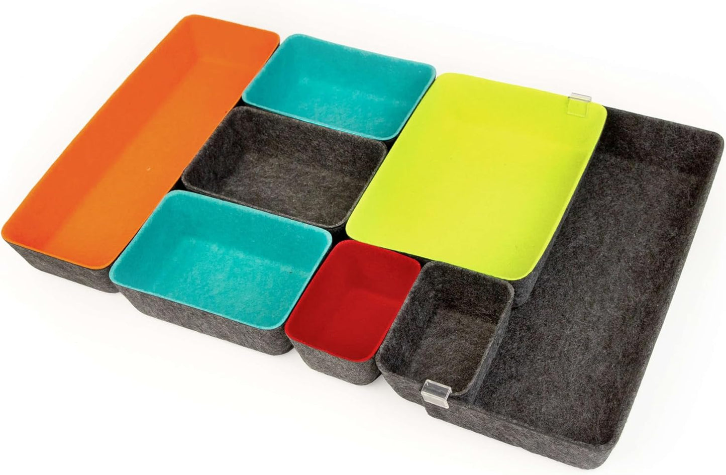 Three by Three Seattle Felt·Like·It! Felt Bins for Office, Crafts, Classroom, Living Room, Bedroom: Includes Expandable Sliding Bin for Custom Fit, Multicolor, Set of 8