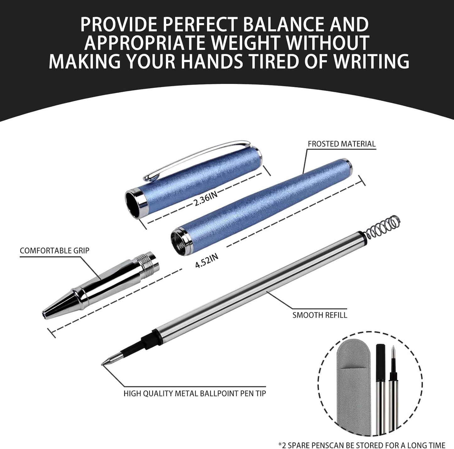 Nice pens,luxury pen with cace,fancy pens Ballpoint Pen Smooth writing experience stylish design effortless writing executive pen-Gift Box with 0.5mm Black Extra 2 Refill (Blue)