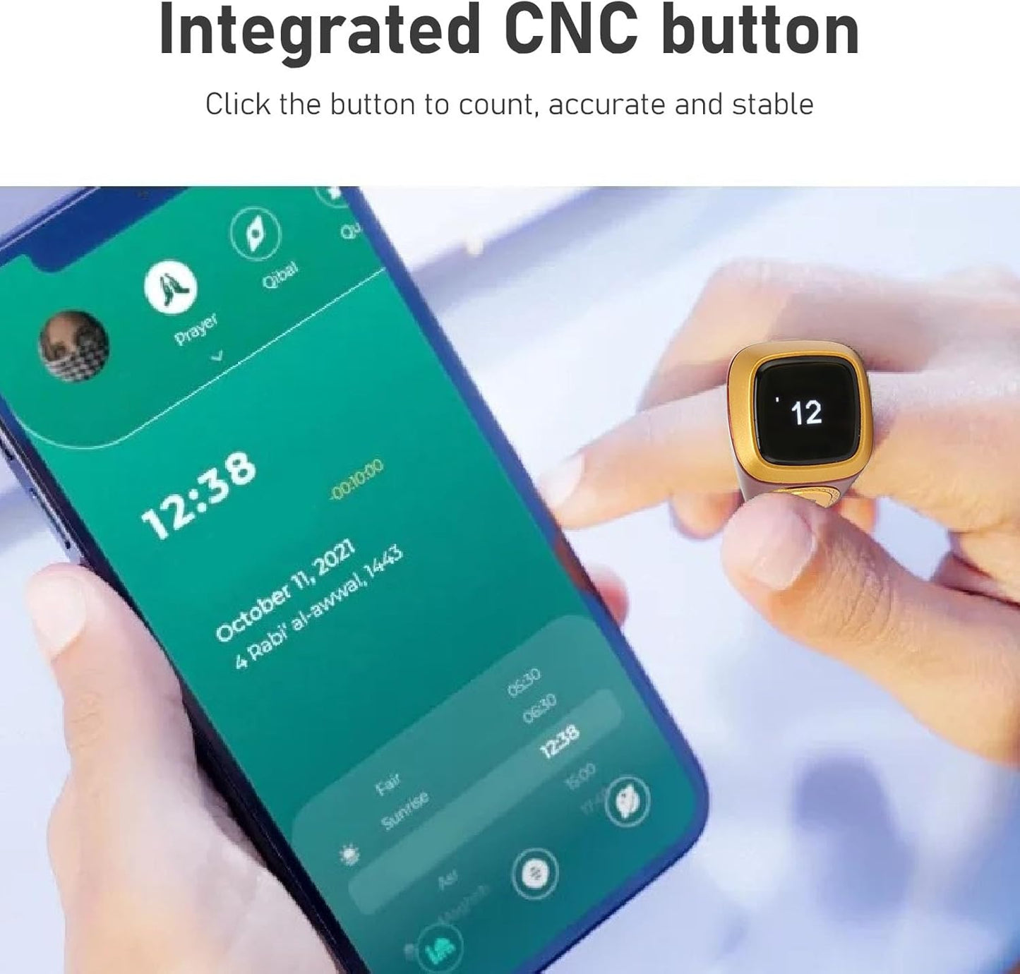 Finger Tally Counter, 20mm Rechargeable Tally Counter Ring BT5.1 Handheld Number Click Counter CNC Button Digital Finger Counter Support APP with 0.49in Screen (Brown)