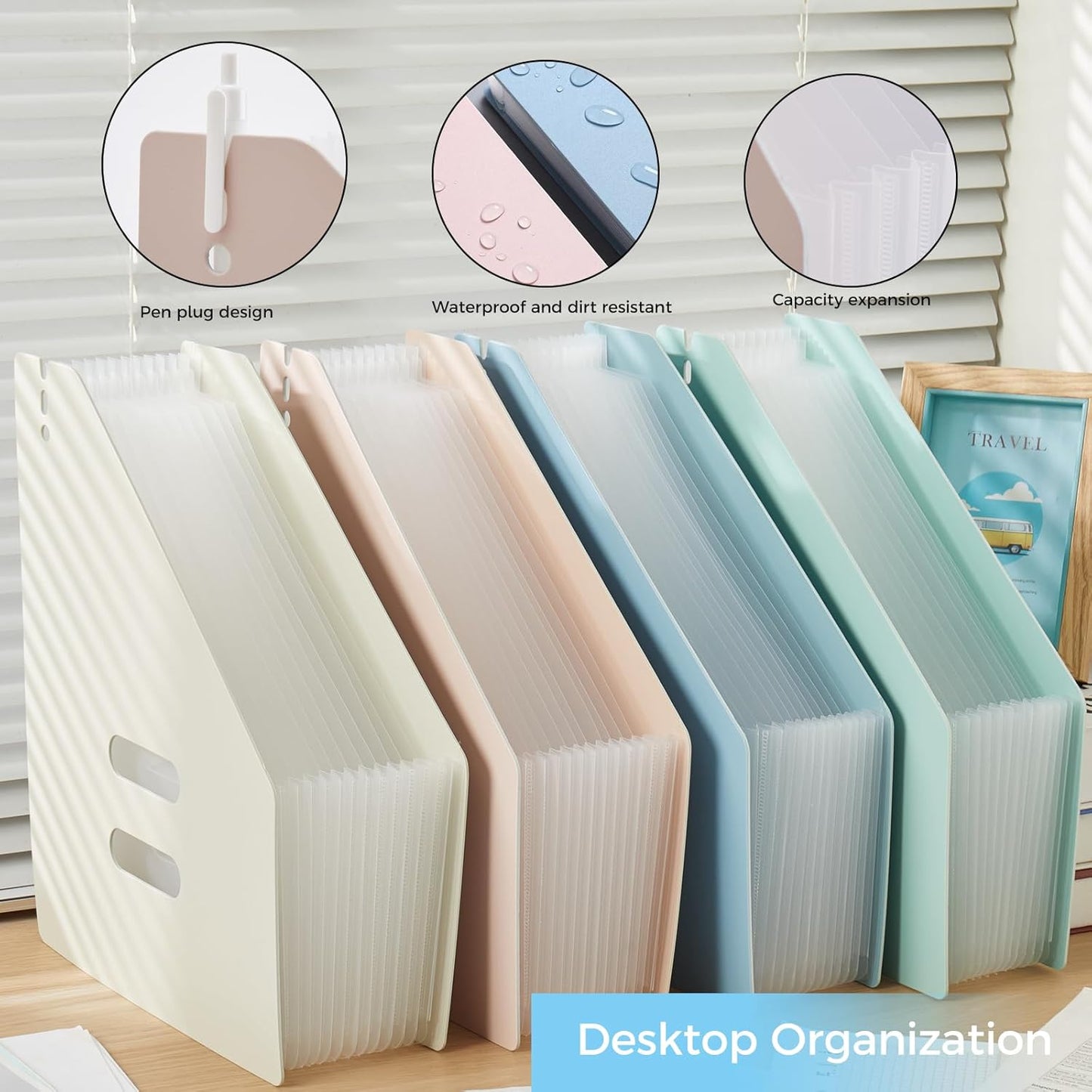 2-Piece Vertical Accordion Folder Manager, 13 Grid Expansion Pages, Vertically Opened Storage Bag for organizing Materials, School, Home, and Office letterhead, Pink