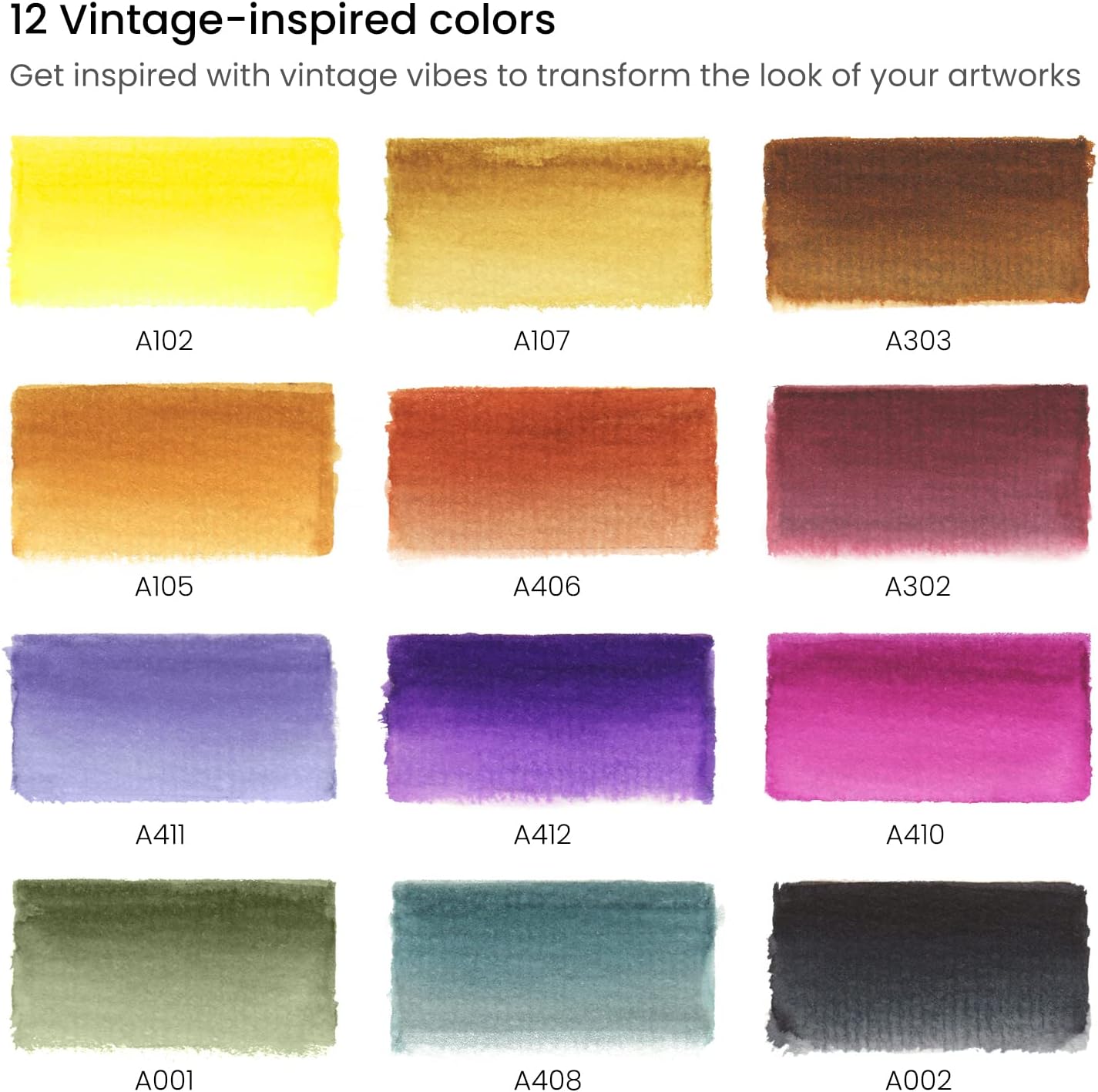 ARTEZA Dual Tip Brush Pens, 12 Vintage Tones, Watercolor Calligraphy Markers, Nylon Brush and Fine Tip, Water-Based Ink, for Illustration, Lettering