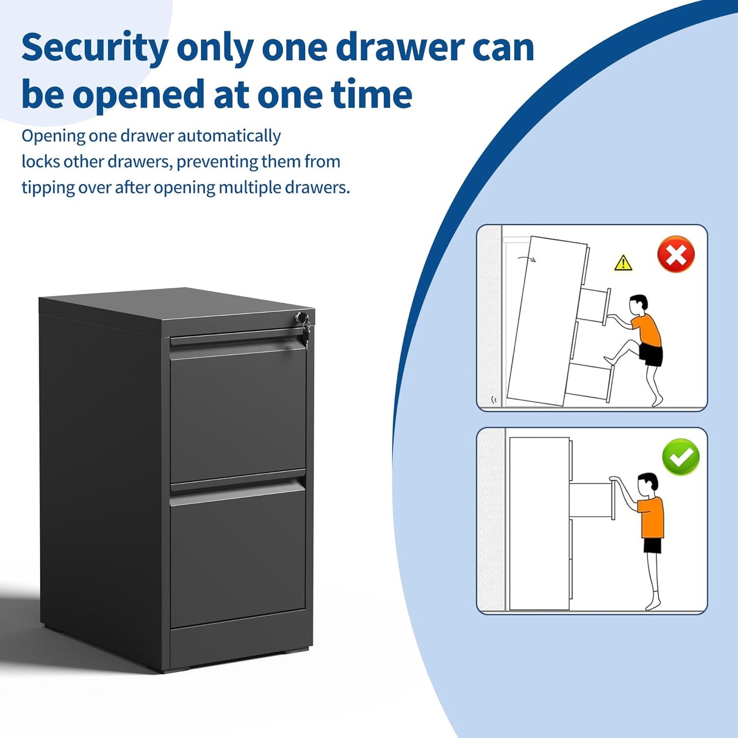 2-Drawer Locking Vertical File Cabinet, Metal Storage Cabinet for Office/Home – Secure Vertical Filing for Letter/Legal/A4/F4 Documents, Easy to Assemble Steel Cabinet, Black (Black, 2 Drawer-28 H)