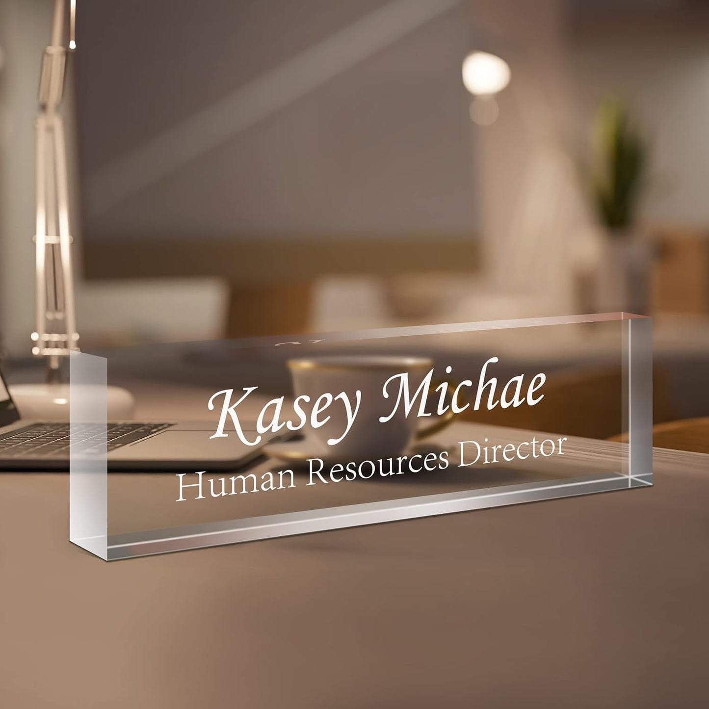 Gowellly Desk Name Plate Personalized - Custom Acrylic Name Plate for Desk - Enterprise Custom Logo/Text nameplates - Employee Appreciation Gifts (engrave-6)