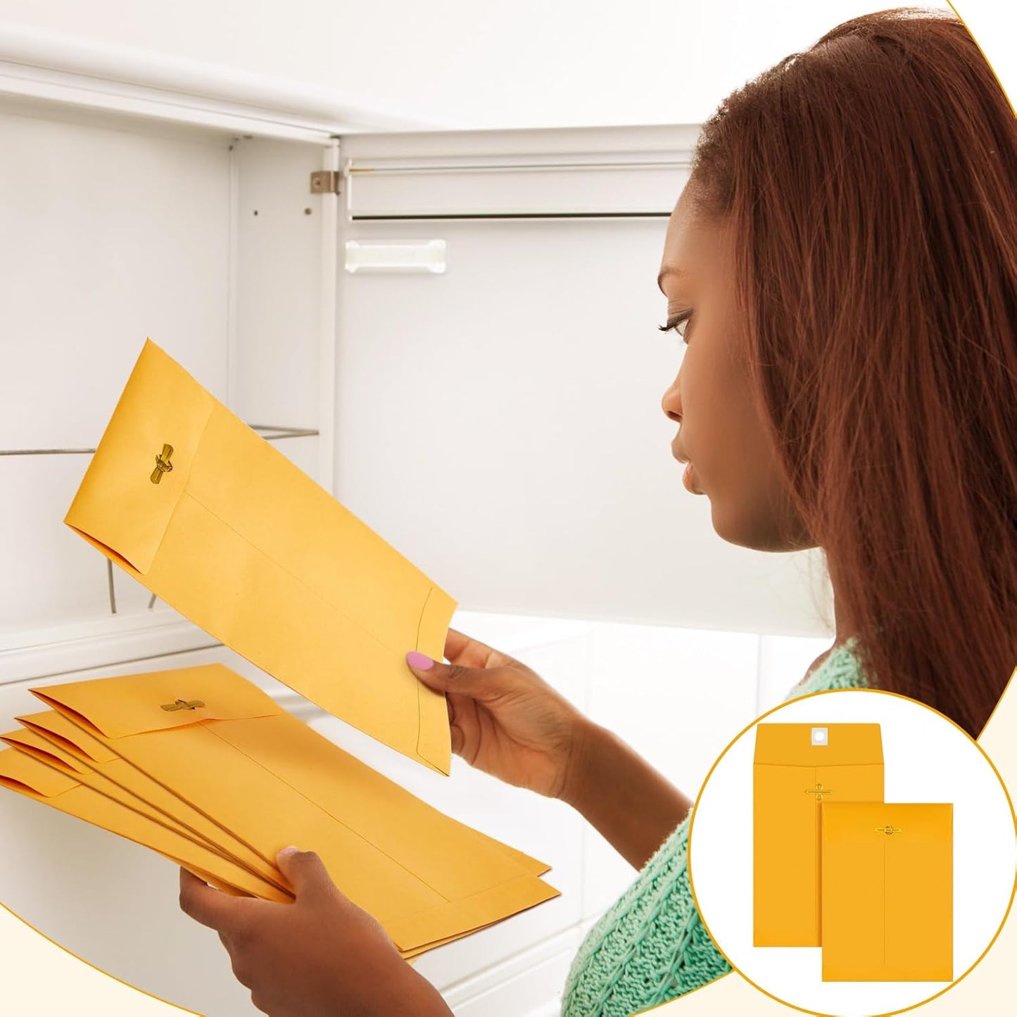 Geyee 100 Pcs Clasp Manilla Envelopes 9 x 12 Inch Gummed Colored Envelopes for Storing or Mailing for Home Office Business Supplies(Colorful)