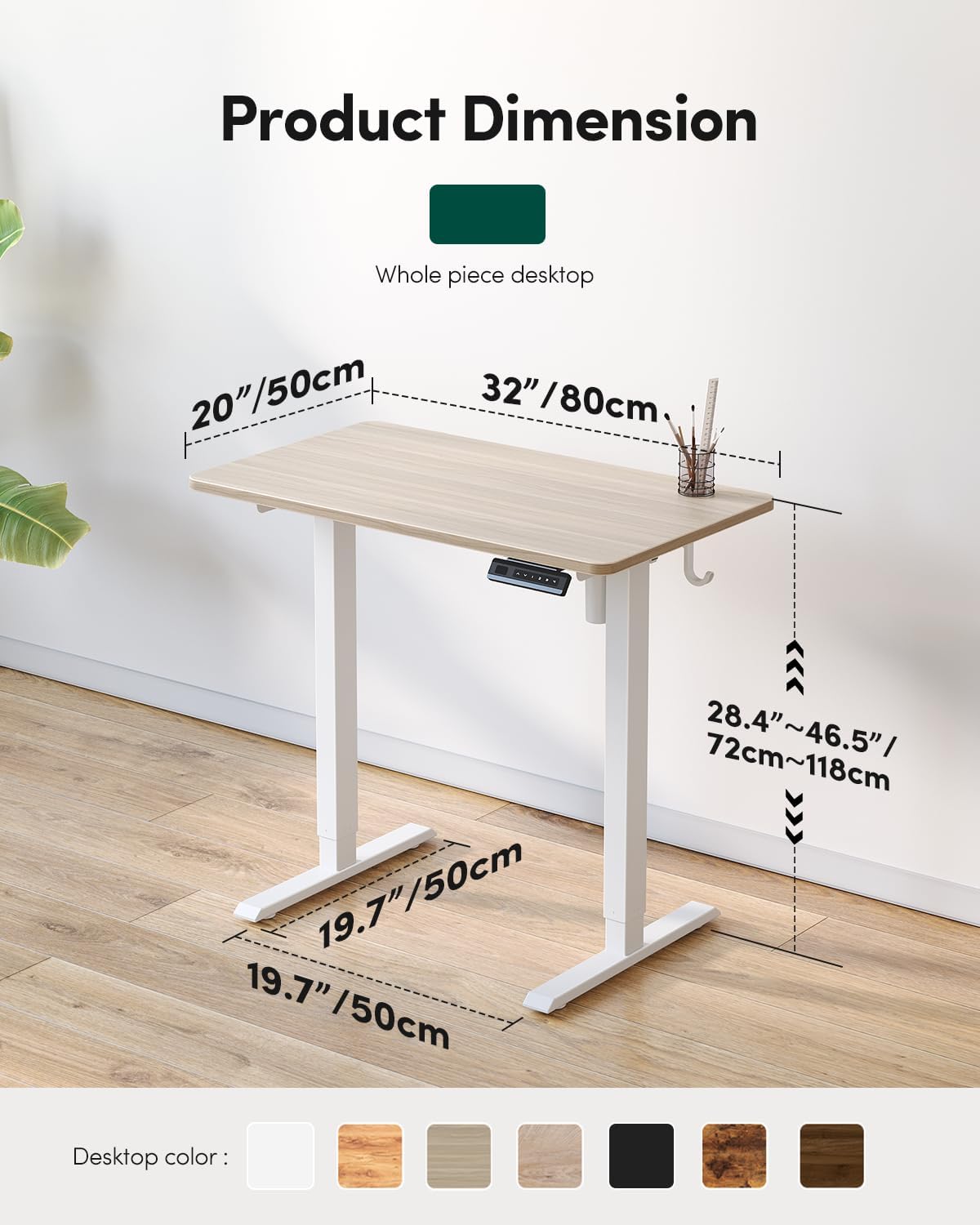 FEZIBO One-Piece Standing Desk Adjustable Height Stand up Home Office Desk, 32x24 Inch Electric Standing Computer Desk, with 4 Memory Presets, Fixable casters, Light Rustic