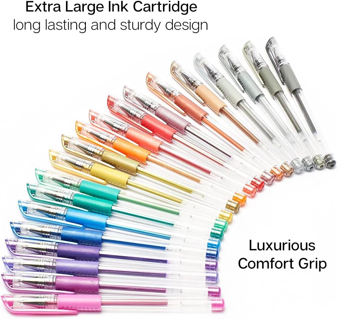 KINGART 400-20 Metallic Rollerball Gel Pens, Set of 20 Shiny Colors with Soft-Grip Comfort, XL Ink Cartridge - Ink, Great for All Ages, Writing, Coloring, Doodling, Scrapbooking, Journaling & More