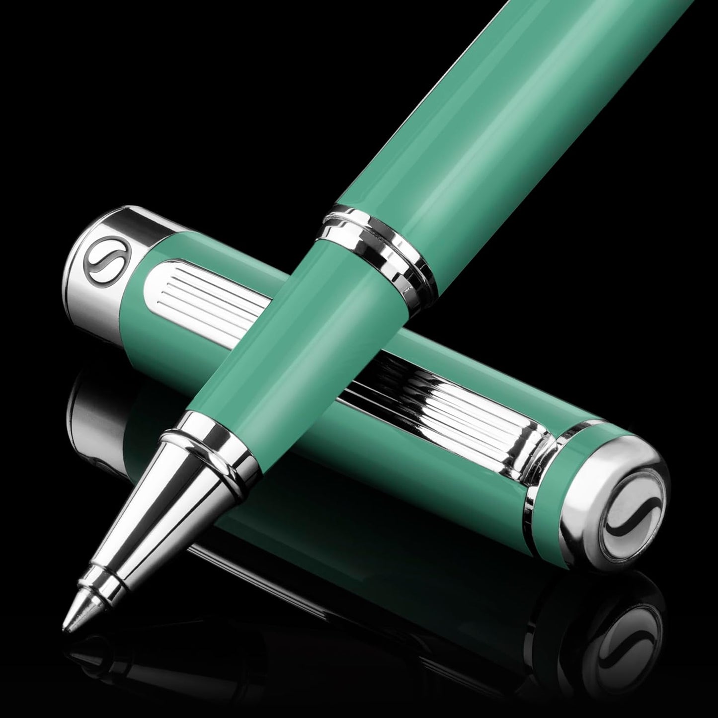 Scriveiner Mint Green Rollerball Pen - Stunning Luxury Pen With Chrome Finish, Schmidt Ink Refill, Best Roller Ball Gift Set for Men & Women, Professional, Executive Office, Nice Pens