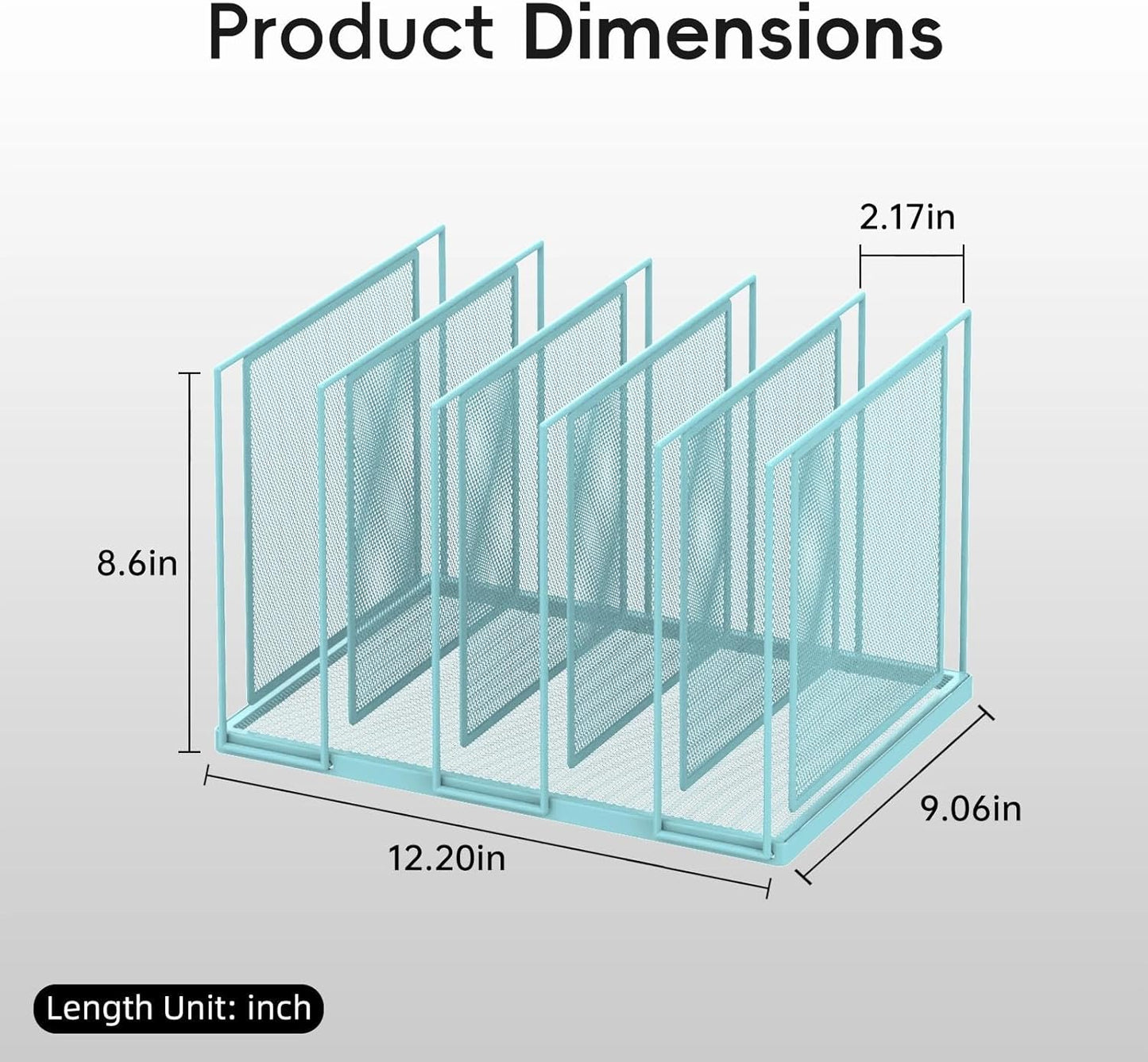 File Organizer for Desk, 5-Section Vertical File Sorter, Paper Holder Organizer Standing Metal File Folder for Office Home Classroom, Blue