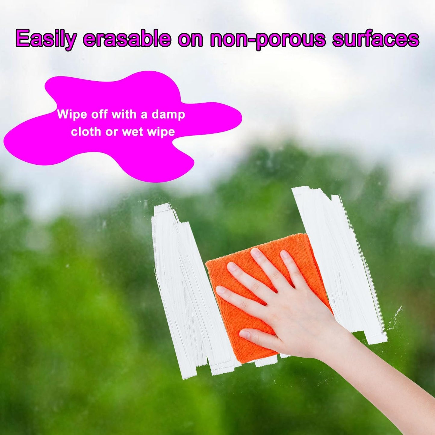 5 Pack Washable Window Markers for Cars, 15mm White Jumbo Liquid Chalk Markers, 3 in 1 Nib, Metallic & Neon Paint Glass Pen for Auto, Chalkboard, Blackboard, Bistro, Menus and Any Non-Porous Surface