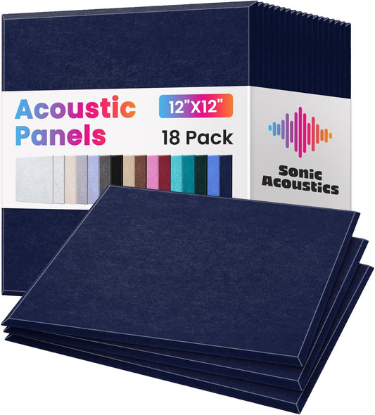 18 Pack Acoustic Panels Self Adhesive Sound absorbing Wall Panels, High Density Dampening Panel, 12X12X0.4 Inch Square Wall Panels in Home,Office,Reccording Room,Studio (Dark Blue)