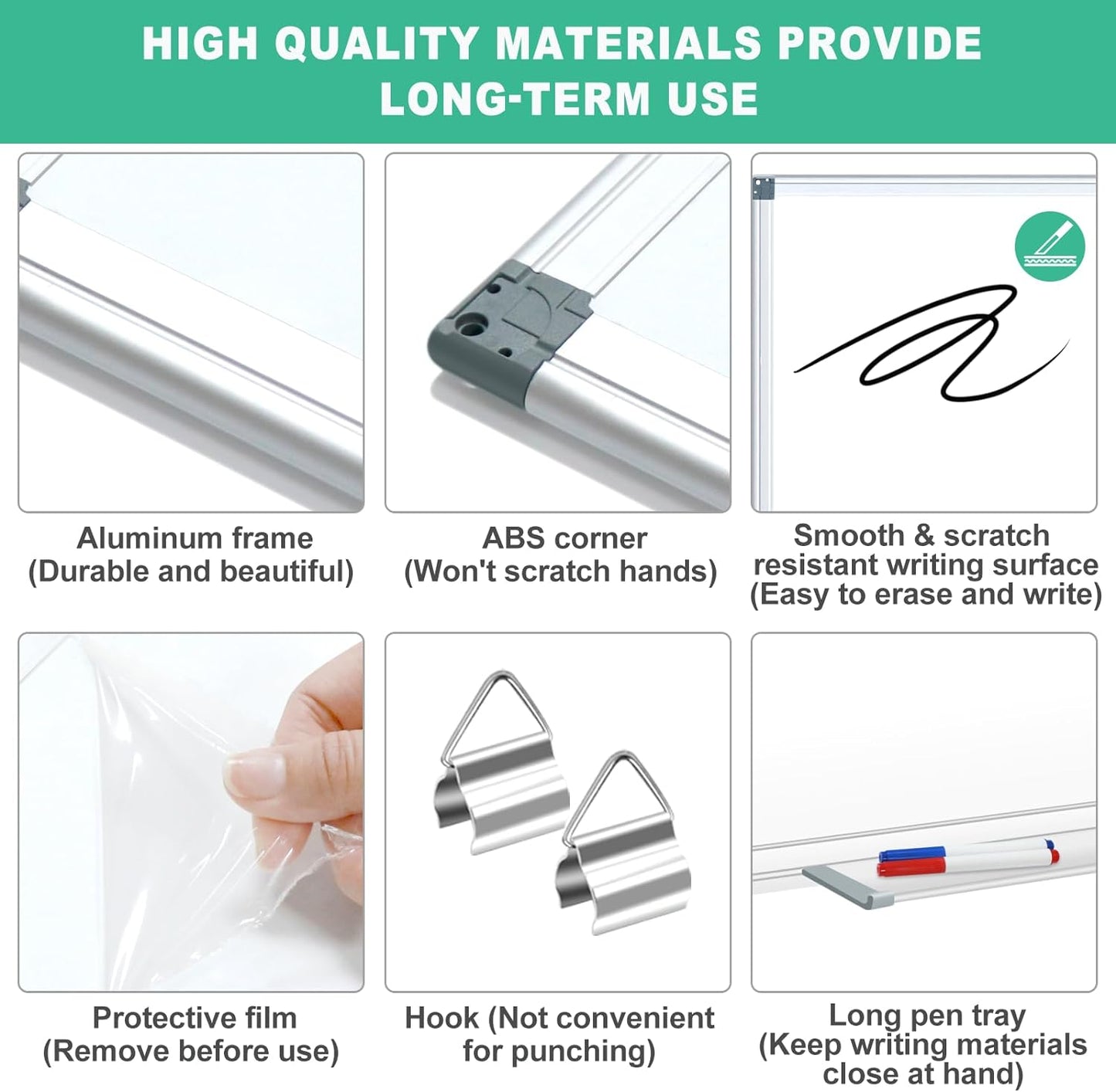 H-Qprobd 4' x 3' Whiteboard Dry Erase White Board for Wall 48x36 (2pcs) Magnetic Boards for Office Classroom & Home, Small Wall Whiteboard Including 6 Markers, 20 Magnets, 2 Erasers