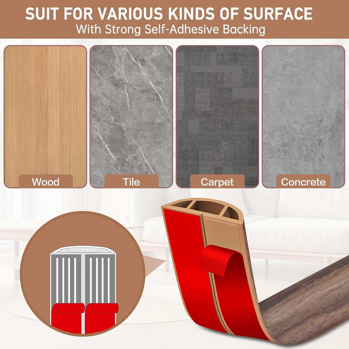 Floor Cord Cover Self Adhesive Cord Hider Floor Extension Cord Covers for Floor Power Cord Protector Cable Management Prevent Cable Trips Cable Cavity 0.51" W x 0.31" H (Smoked Brown Wood, 3.3Ft)