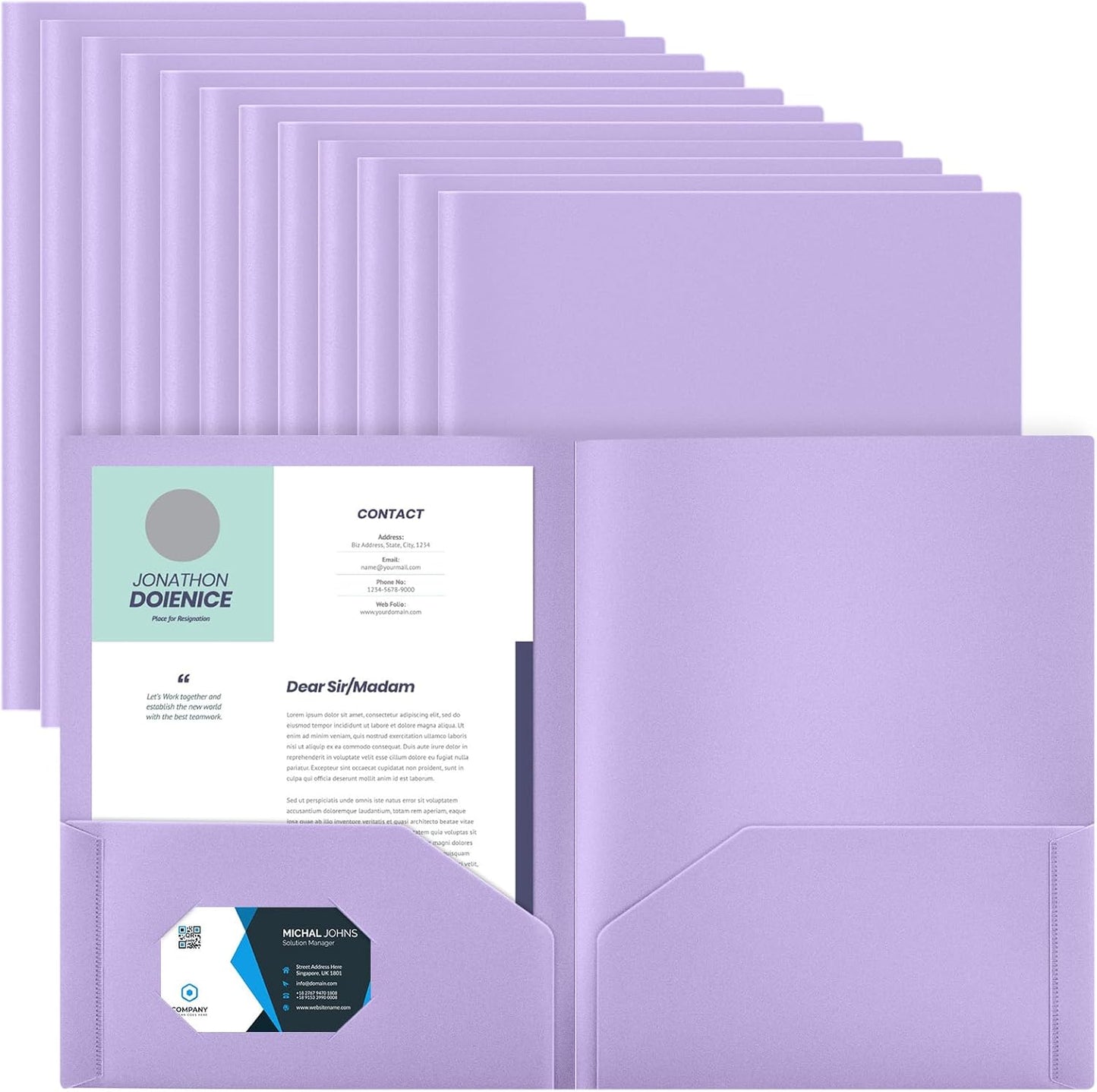Gueevin 24 Pcs Plastic Folders with Pockets, Back to School Two Pocket Folder Fit Letter Size, Heavy Duty School Business Card Holder for Home Office, 11. 61 x 9. 45 Inches (Light Purple)