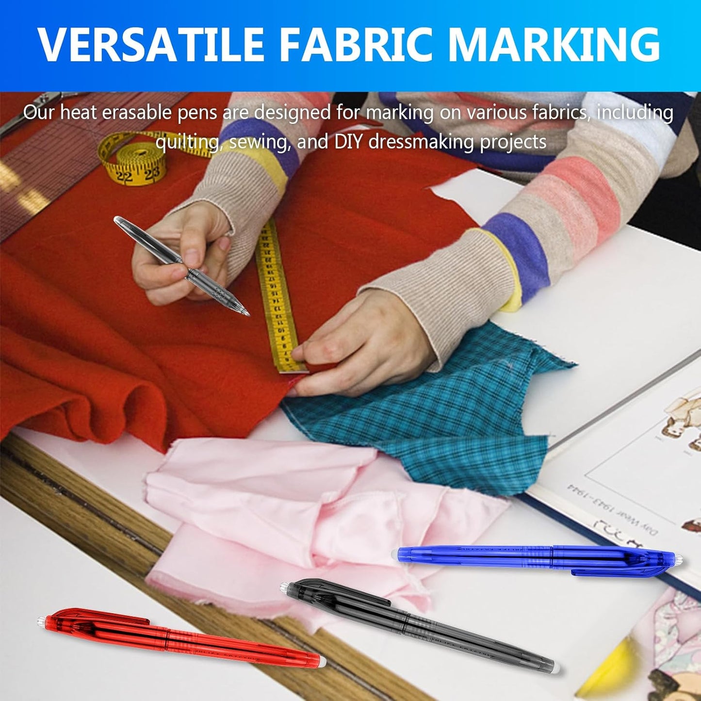 12pcs Heat Erasable Pens for Fabric Marking - Quilting, Sewing, DIY Dressmaking, Tailors Chalk