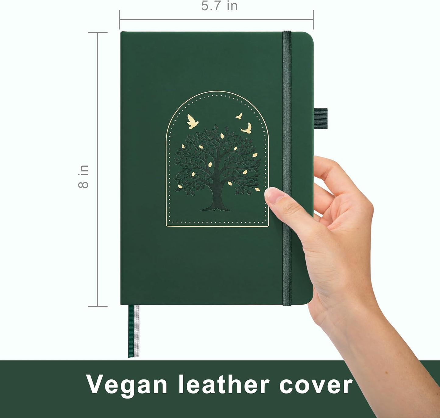 &And Per Se Dotted Journal Notebook for Women&Men with Pattern, A5 Leather Hardcover, 160 Pages 100GSM Thick Dotted Paper, 3 Sheets of Stickers Included(Dark Green)