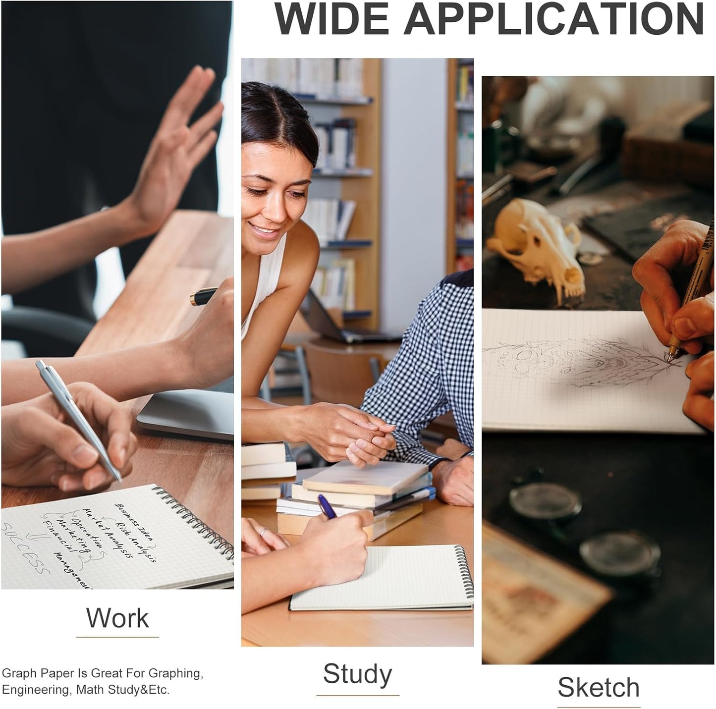 12 Pack Graph Paper Spiral Notepad A5 Top Wirebound Notepad Grid Notebook Steno Pads Memo Notebook Grid Paper 140 Pages for Writing Sketching Drawing Office Supplies (Black)