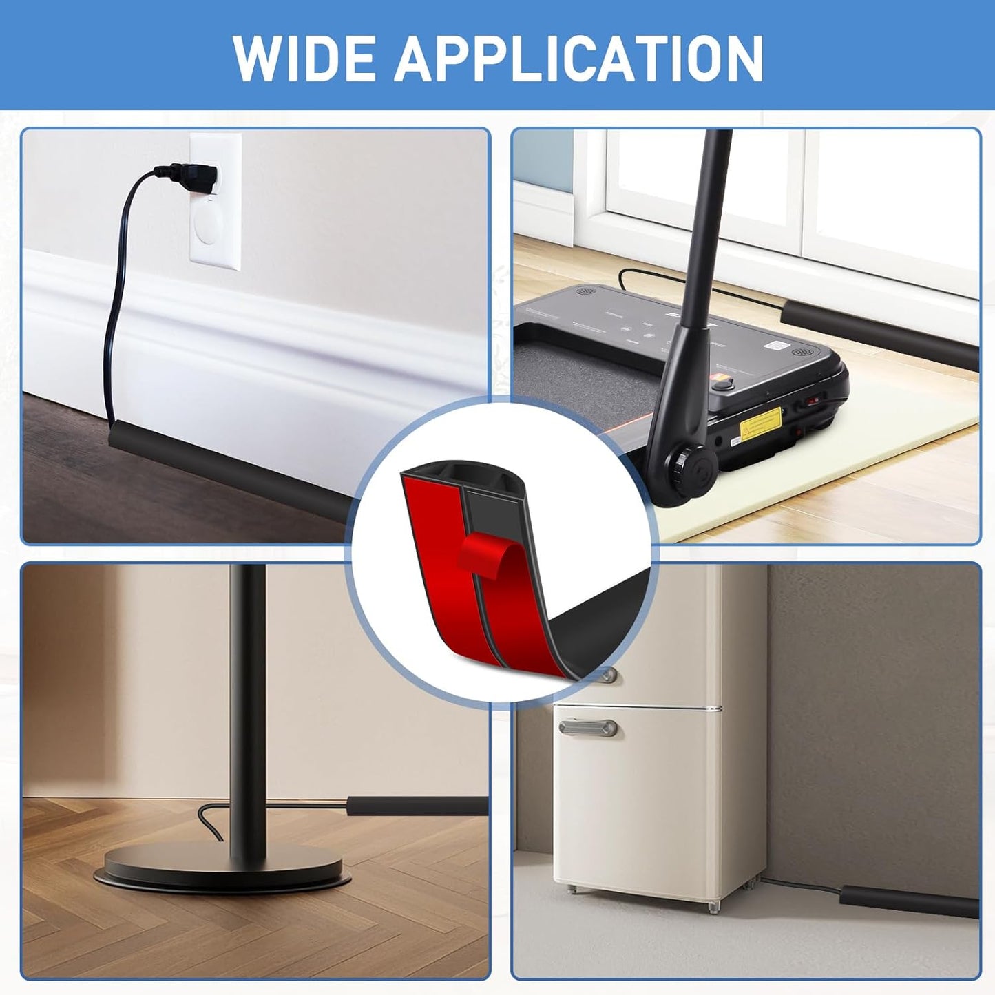 Floor Cord Cover Self Adhesive Cord Hider Floor Extension Cord Covers for Floor Power Cord Protector Cable Management Prevent Cable Trips Cable Cavity 0.51" W x 0.31" H (Black, 3.3Ft)