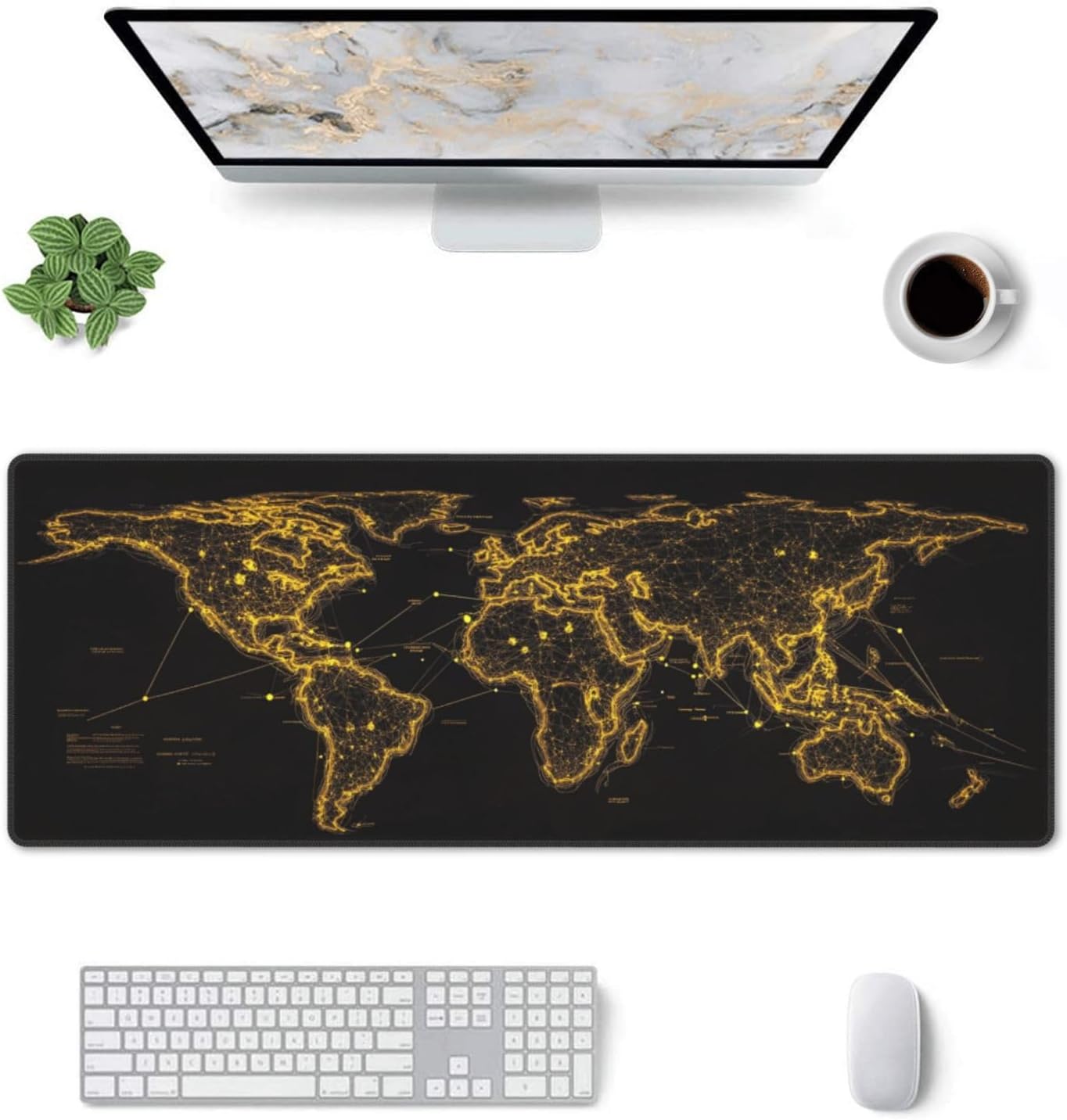 Map Mouse Pad 31.5 X 11.8 Inch Big Desk Rubber Base Stitched Edges Keyboard Pad XXL Mouse Mat for Home Game and Office