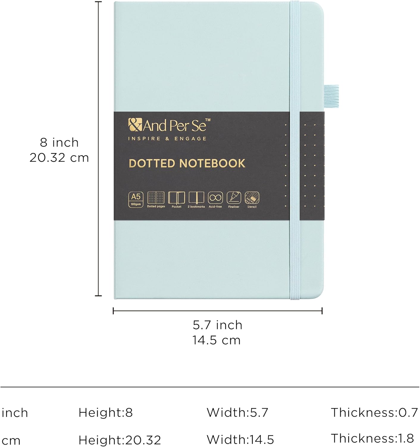 &And Per Se Bullet Dotted Journal Notebook, A5 Leather Hardcover, 176 Numbered Pages 100GSM Thick Dotted Paper, 2 Sheets of Stencils Included - 5.7'' x 8'' (Cyan)