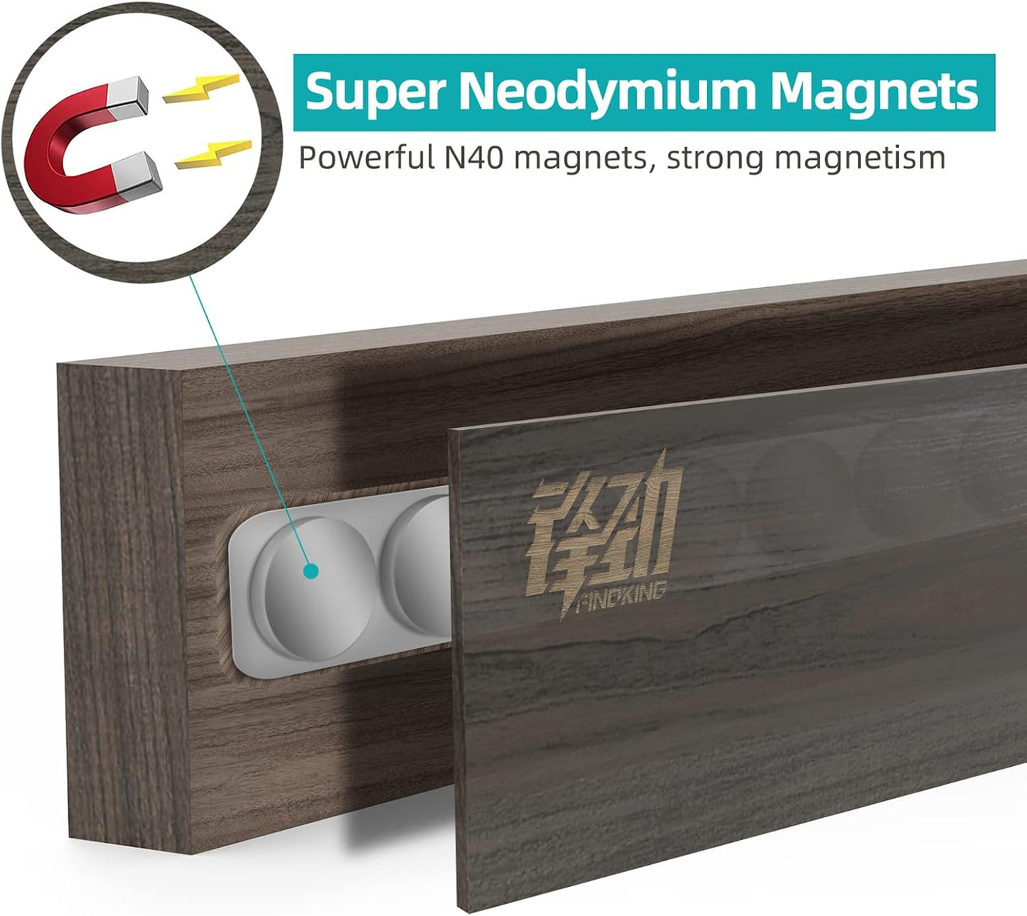 FINDKING Ash Wood Magnetic Knife Strip, Magnet Utensil Holder for Wall, Refrigerator, Wooden Rack for Kitchen Knives, No Drill (Deep Grey, 18 Inches, Without Knives)