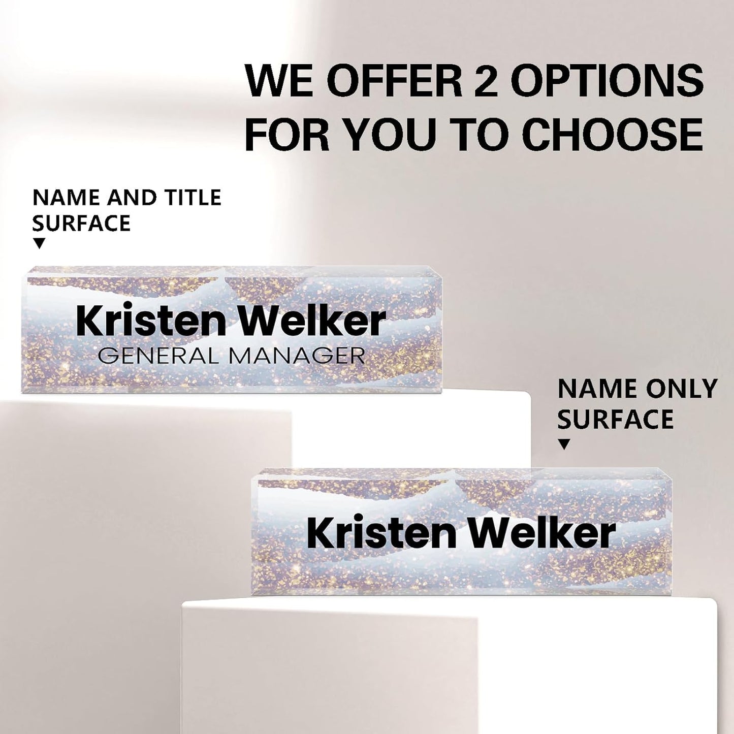 Gowellly Desk Name Plate Personalized - Custom Acrylic Name Plate for Desk - Enterprise Custom Logo/Text nameplates - Employee Appreciation Gifts (Sequins-1)