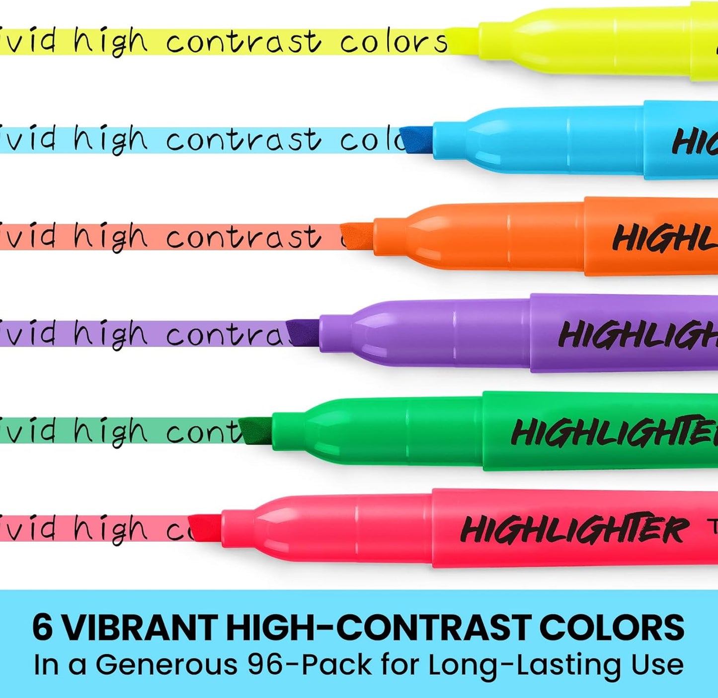 Taja 96 Pack Highlighters Bulk Assorted Bright Colors, 6 Colors Chisel Tip Highlighters Markers Set with No Bleed Ink, Perfect for School & Office Supplies