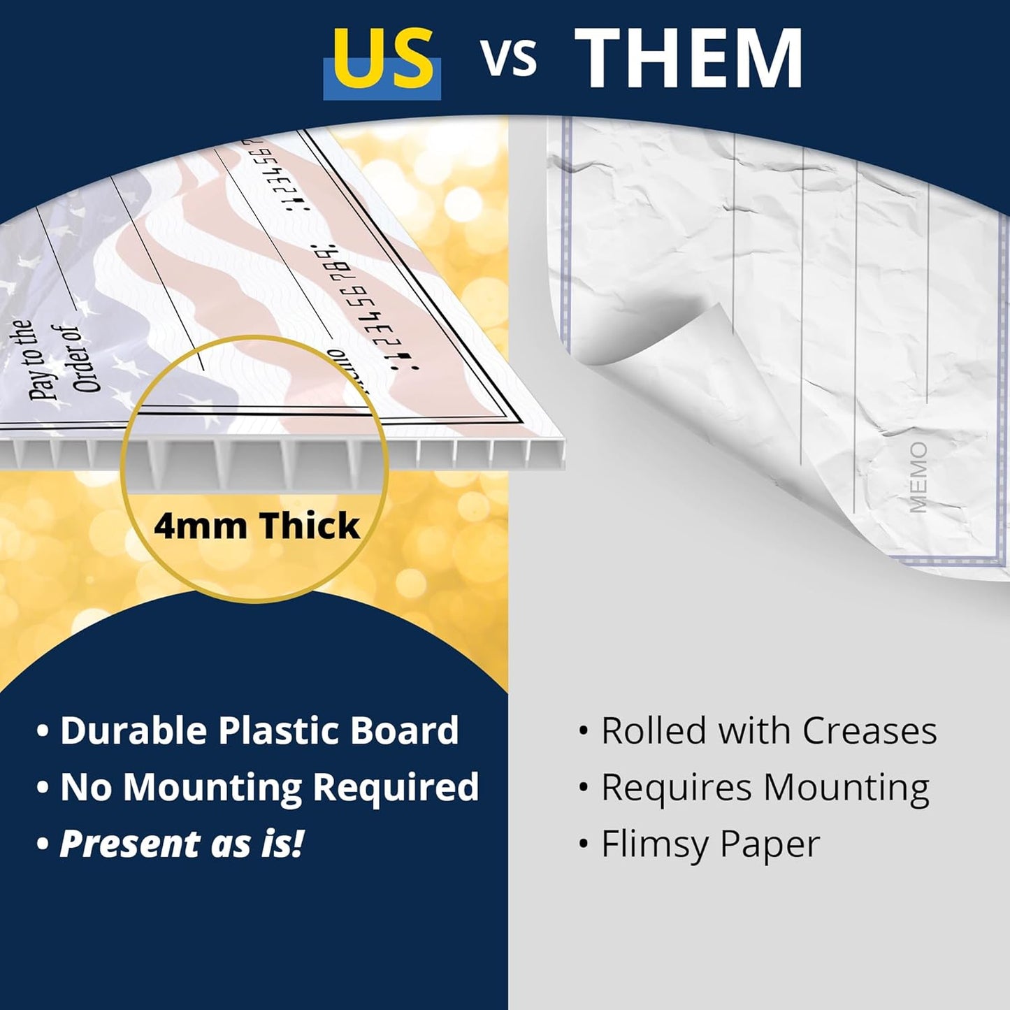 Giant Dry Erase Check - 16" x 32", Reusable Big Oversized Blank Check for Presentation - Great Photo-Op for Fundraisers, Charity & Donation Events