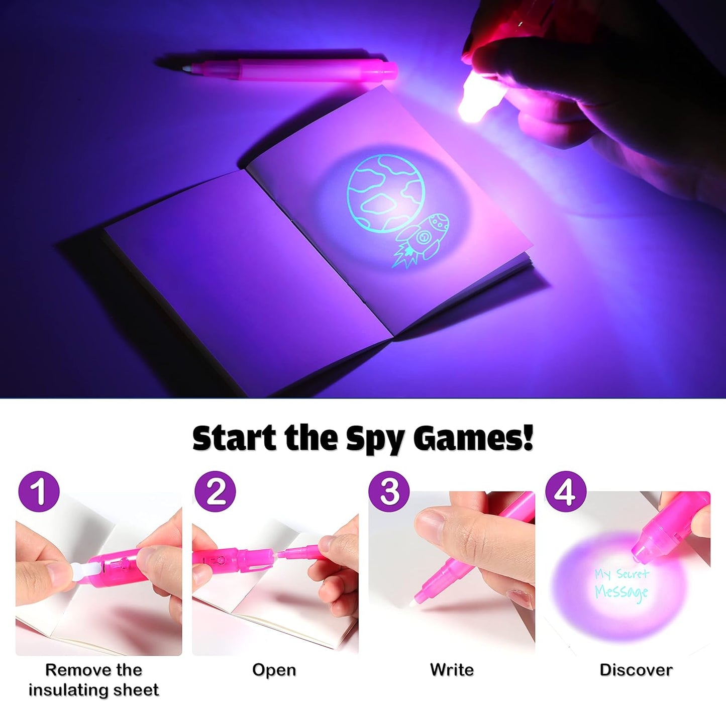 GIFTINBOX Invisible Ink Pen, 28PCS Spy Pen with UV Light for Kids, Birthday Party Favors for Kids 4-8 8-12, Classroom Prize for Students Magic Marker for Secret Message