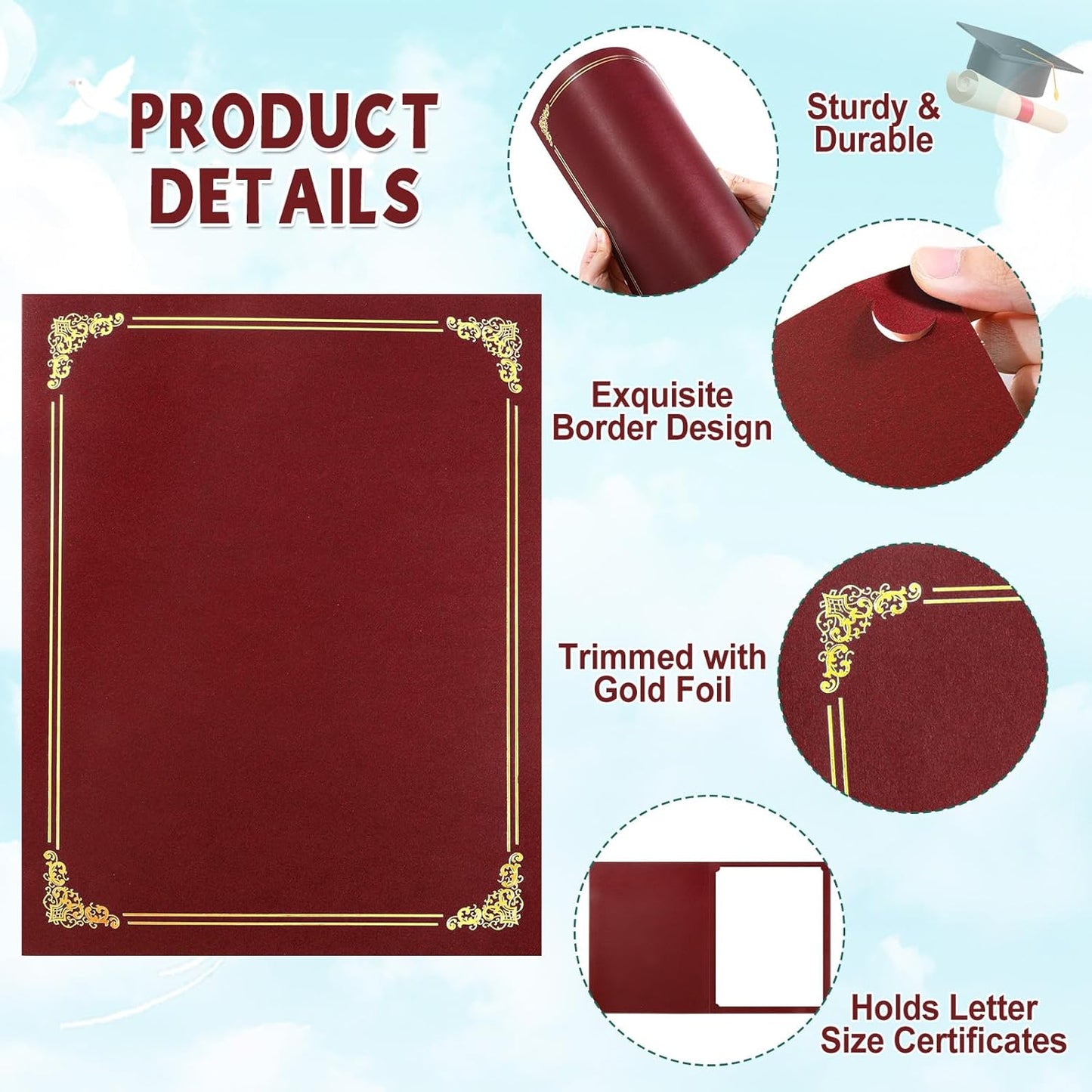 gisgfim 100Pcs Certificate Holders Diploma Covers Single Sided Gold Foil Border Award Certificate Covers for Letter Size 8.5x11 Certificates Cardstock Document Papers Storage Organizer (Maroon)