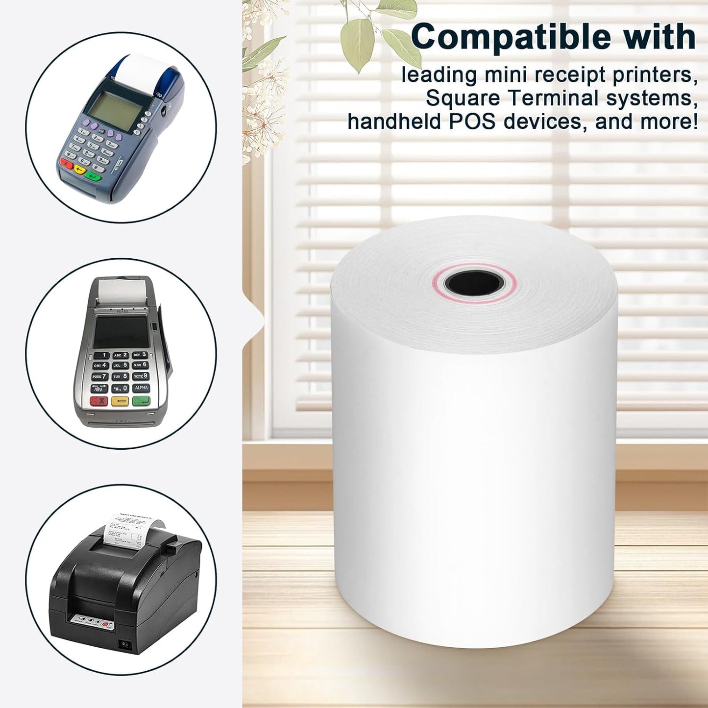 (200 Rolls) 2 1/4 x 85 Thermal Paper Rolls- Credit Card Receipt Paper - BPA-Free, Compatible with Clover Flex, Square Terminal and More