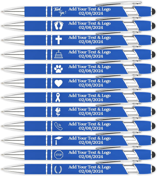 Personalized Pens with Name Logo or Message, Custom Free Engraving Metal Ballpoint Pen with Black Ink Customized Gift for Business, Graduation and Promotions (Blue)