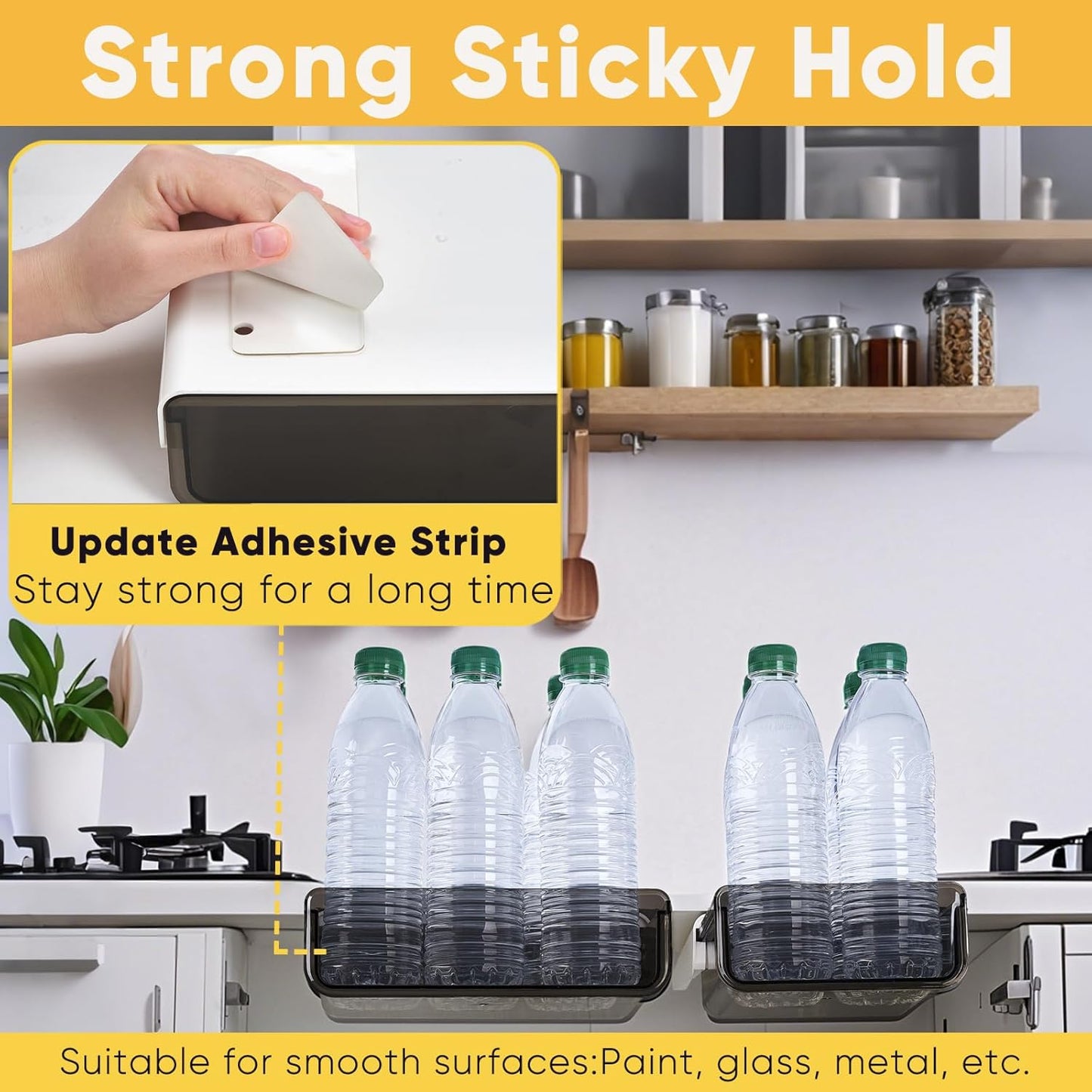 2 Pack Under Desk Drawer Slide Pull Out Plastic Organizer, Attachable Clear Black Acrylic Self Adhesive Mount Hidden Storage for Office & Home, Kitchen, Cabinet, Table, Counter, Space Saving