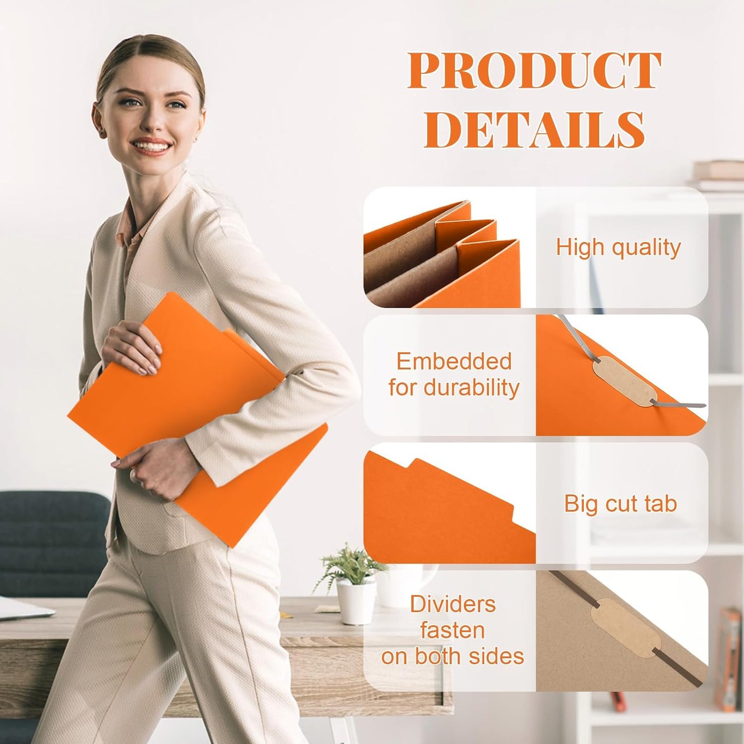 12 Pcs Classification Folders Letter Size, 2 Pocket Dividers Pressboard File Folder with Fasteners, Expanding File Organizer Bulk for Teachers, Clergy, Office, Church, Christmas (Orange)