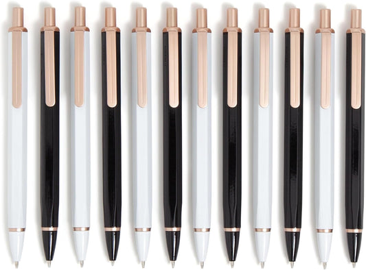 U Brands Cambria Mechanical Pencils, Set of 12, White and Black, Rose Gold Details, Medium (0.7 mm) Point, Lead and Eraser Refills