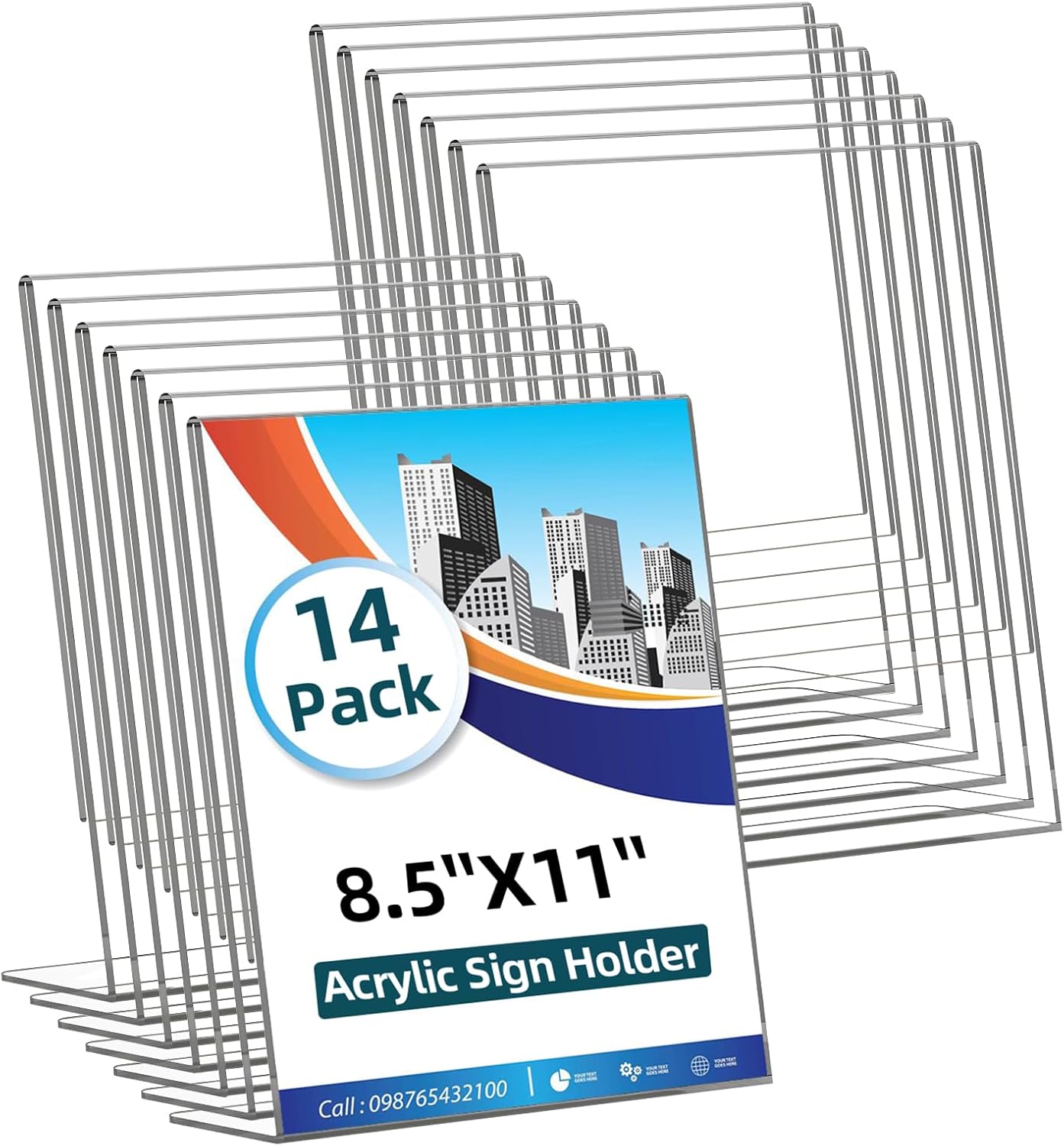 14 Pack Acrylic Sign Holder 8.5x11 Inches, Clear Tabletop Plastic Paper Display Stand, L-Shape Vertical Menu Holder Stand, Photo Picture Frame Flyer Display Stand for Restaurants, Store,Office Desktop